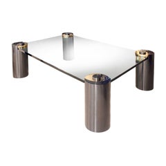 Karl Springer Large "Sculpture Leg Coffee Table" in Gunmetal and Brass, 1980s