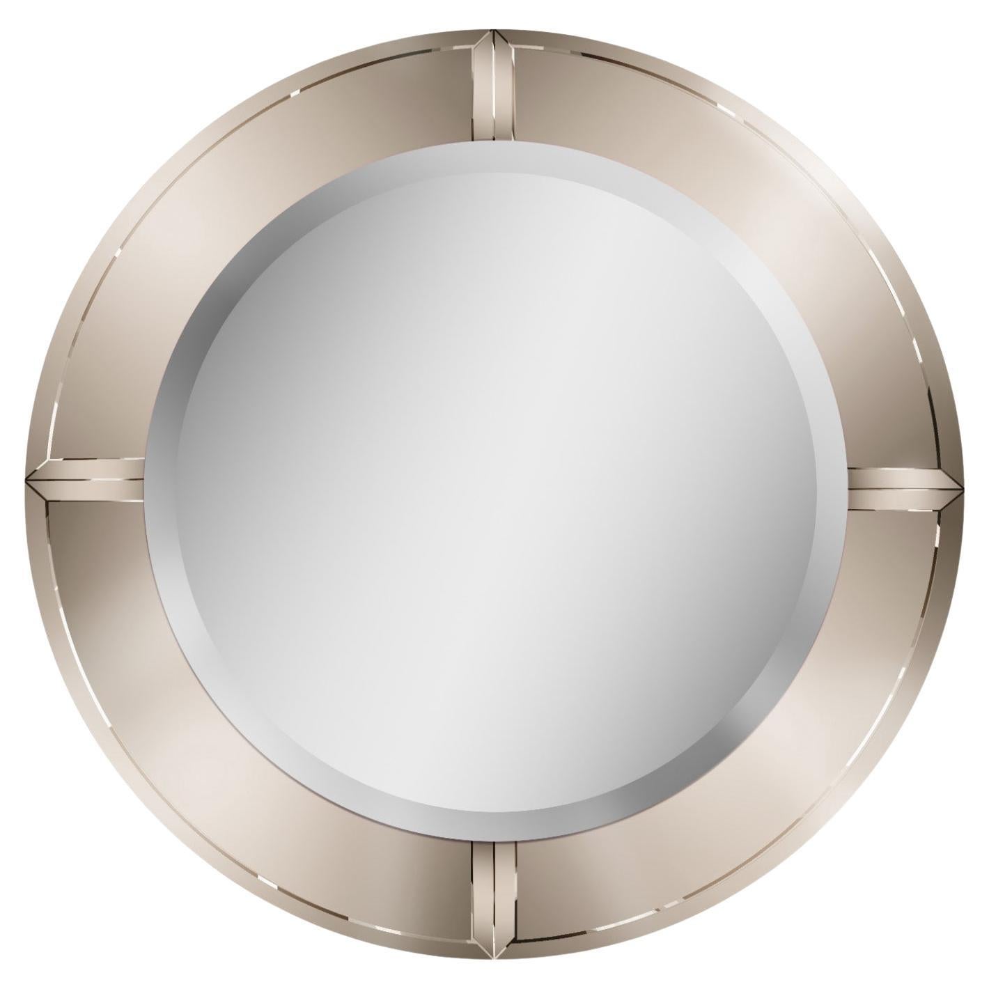 Karl Springer Large "Saturn Mirror" with Bronze Glass Outer Ring 1980s For Sale