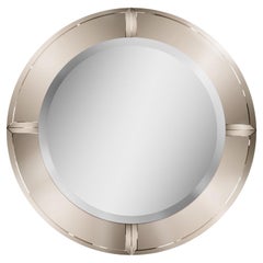 Vintage Karl Springer Large "Saturn Mirror" with Bronze Glass Outer Ring 1980s