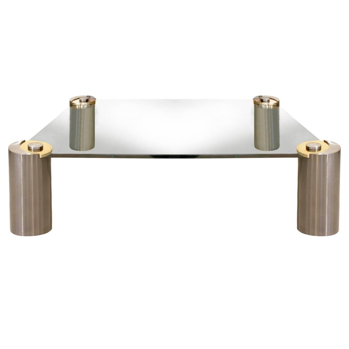 Karl Springer Large "Sculpture Leg Coffee Table" in Gunmetal and Brass, 1980s