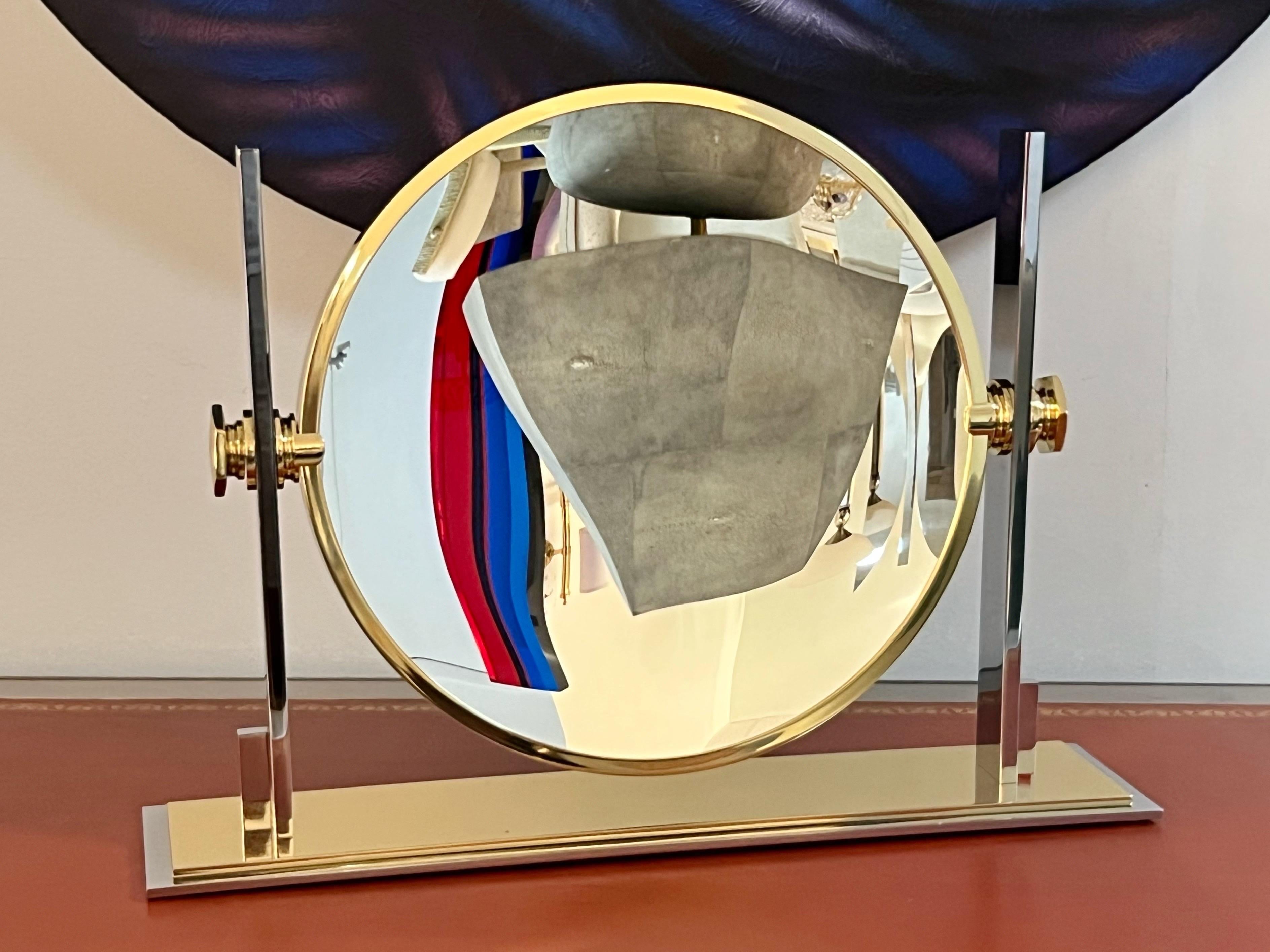 Brass Karl Springer Large Swivel Magnifying Round Mirror For Sale