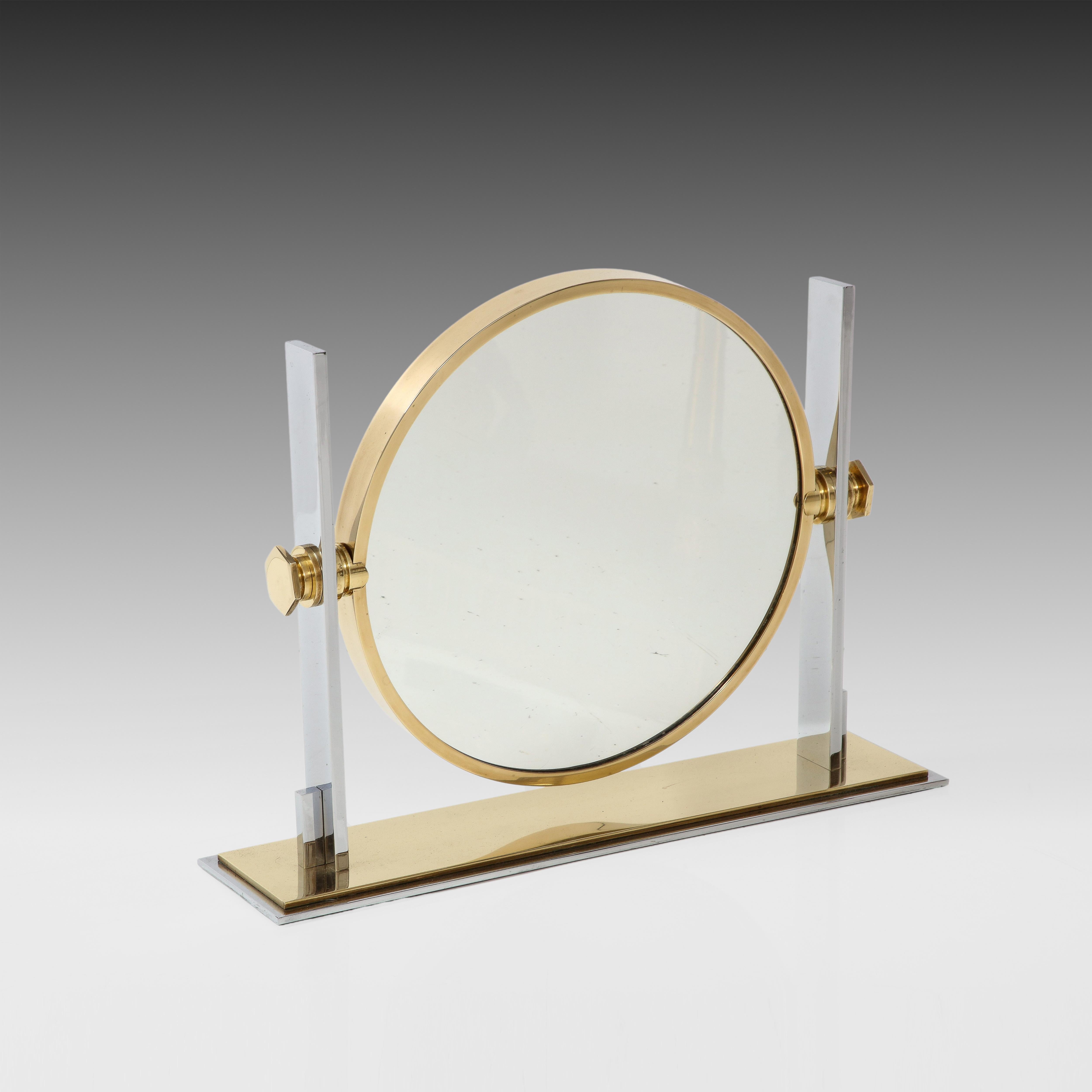 American Karl Springer Large Vanity Mirror in Brass and Chrome, USA, 1980s For Sale