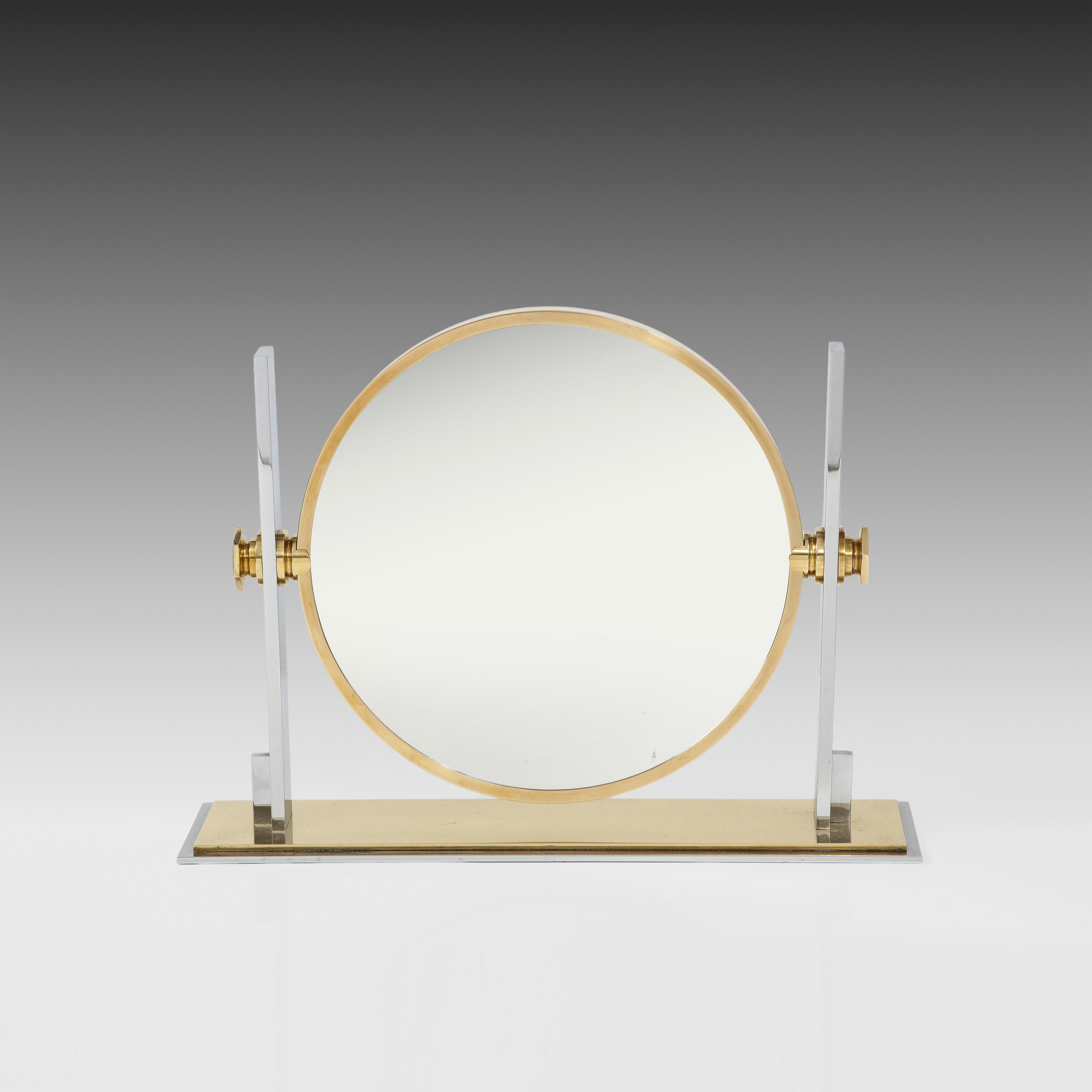 Hand-Crafted Karl Springer Large Vanity Mirror in Brass and Chrome, USA, 1980s For Sale
