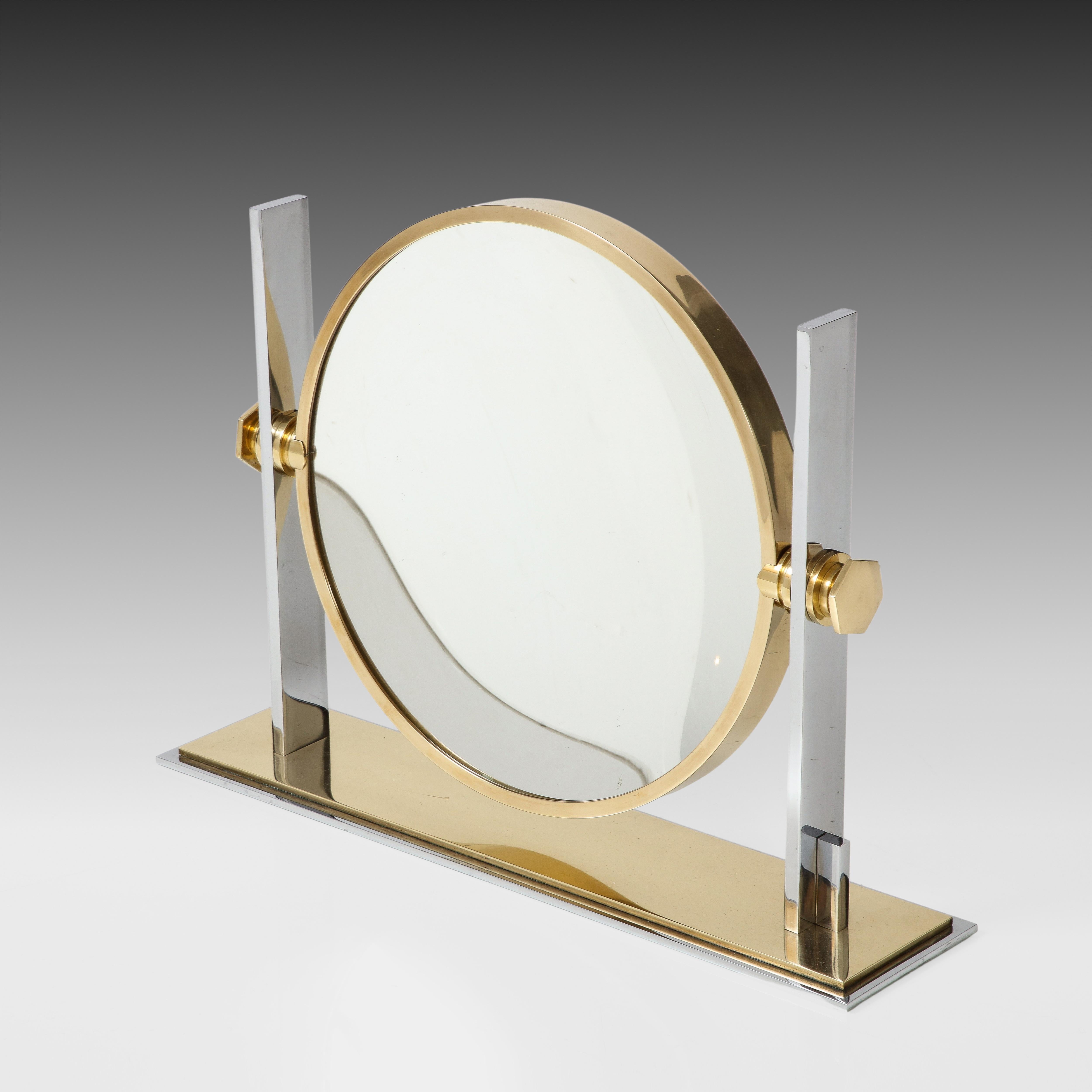 Karl Springer Large Vanity Mirror in Brass and Chrome, USA, 1980s In Good Condition For Sale In New York, NY