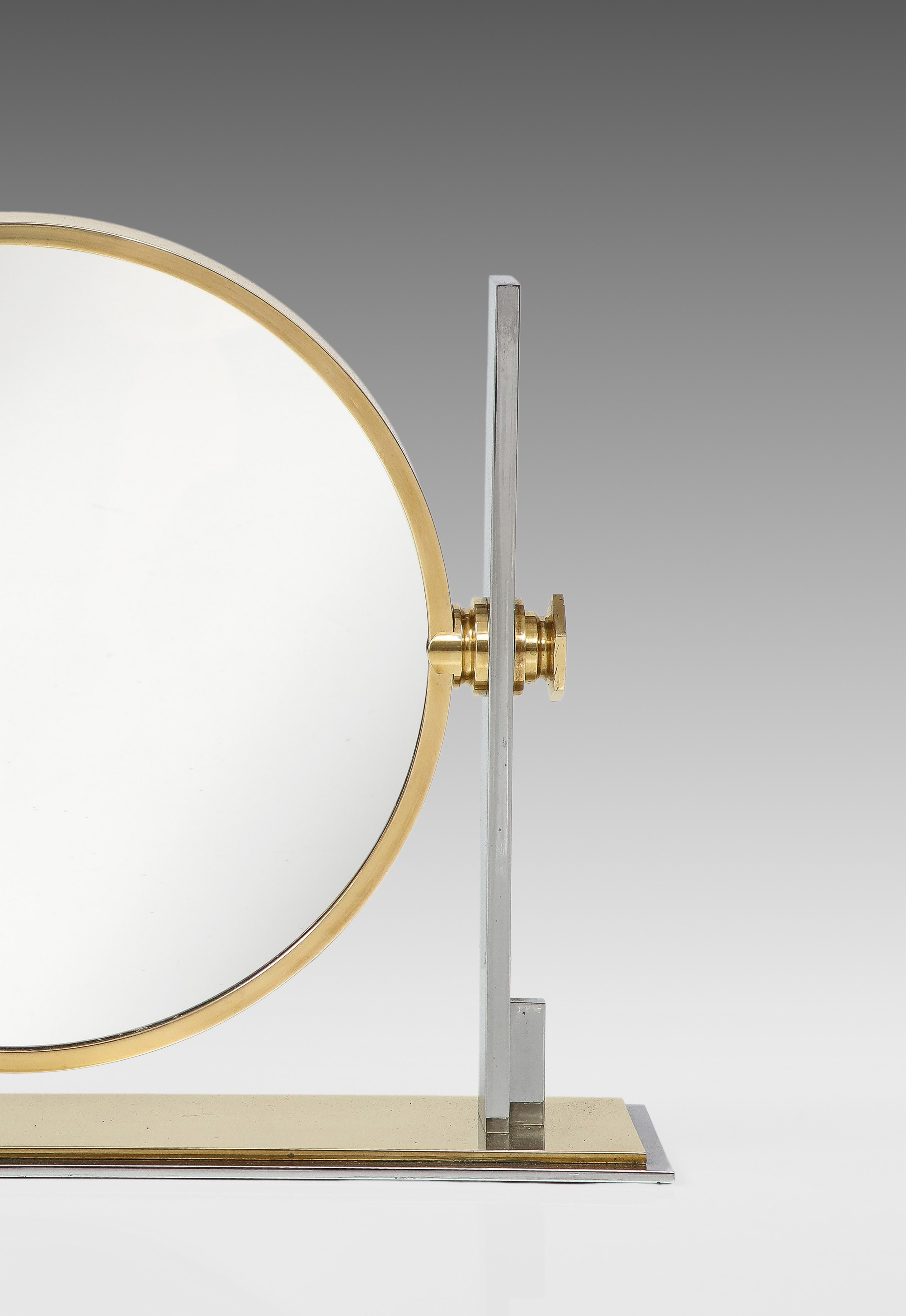 Late 20th Century Karl Springer Large Vanity Mirror in Brass and Chrome, USA, 1980s For Sale