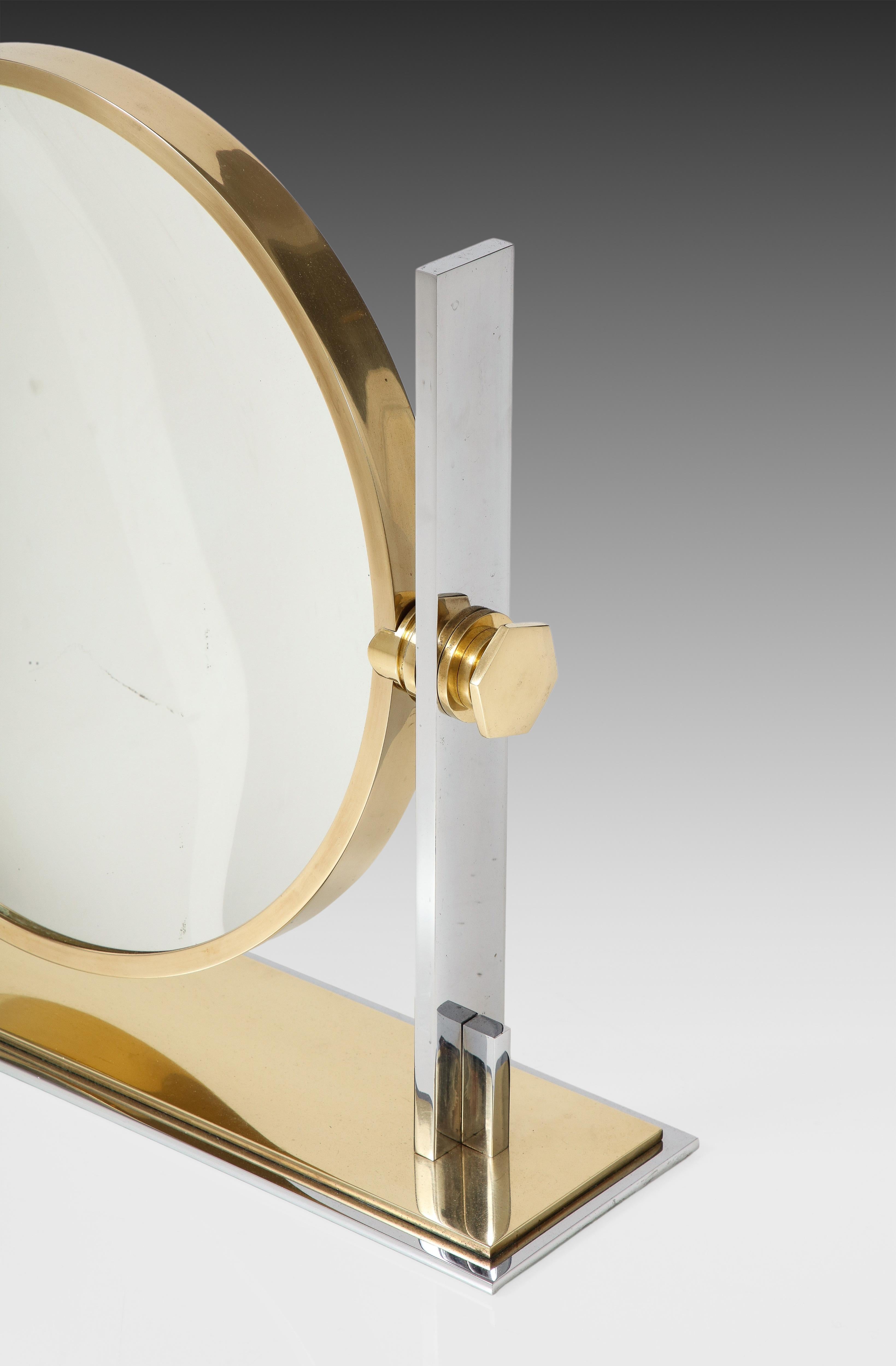 Karl Springer Large Vanity Mirror in Brass and Chrome, USA, 1980s For Sale 1