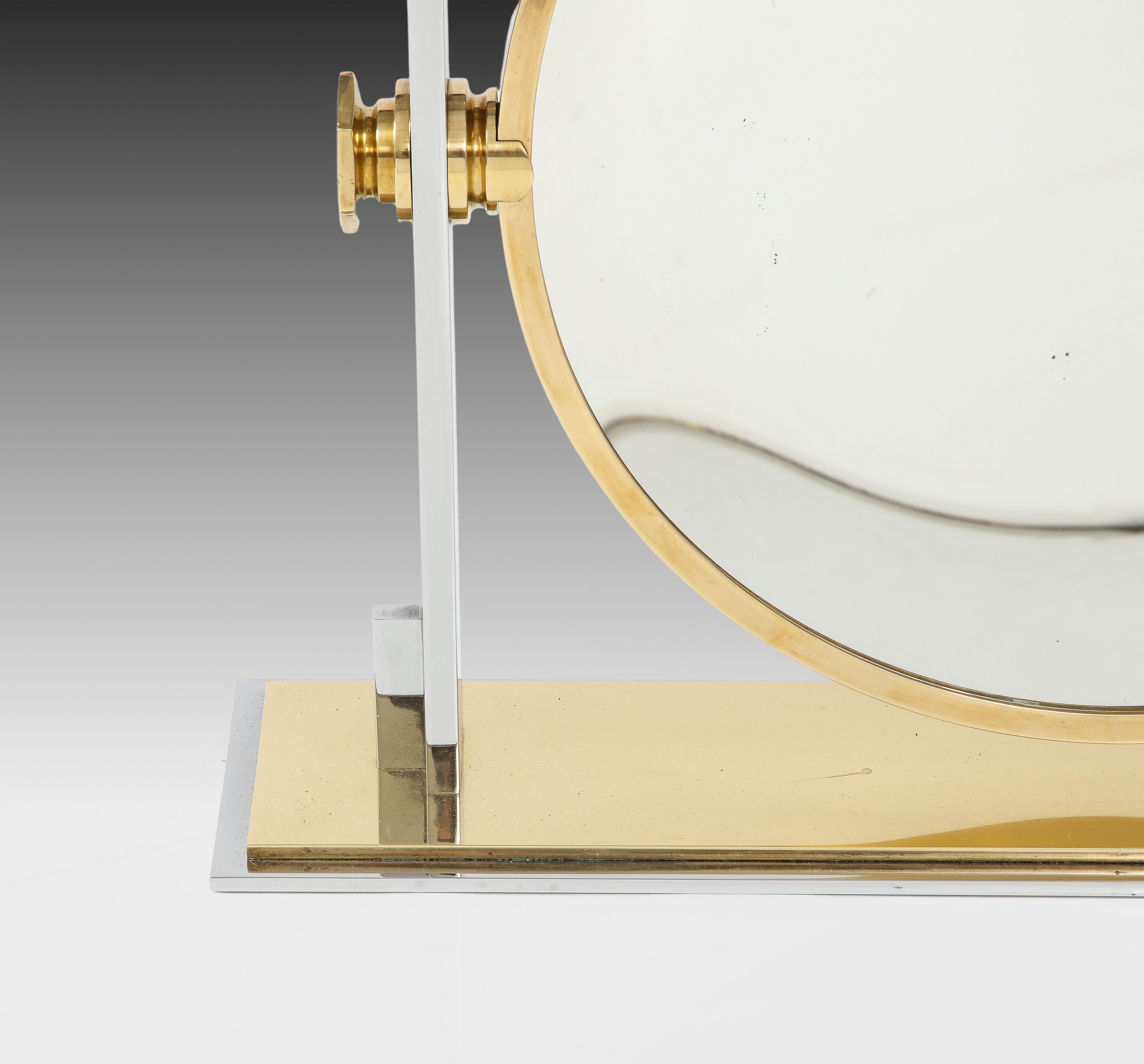 Karl Springer Large Vanity Mirror in Brass and Chrome, USA, 1980s For Sale 2