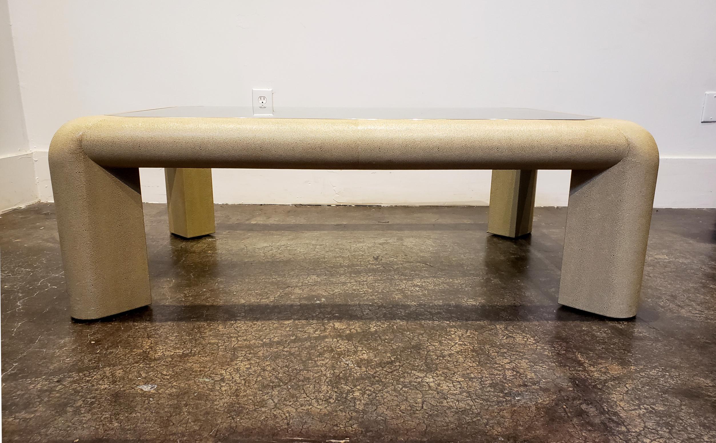 Mid-Century Modern Karl Springer Leather and Glass Coffee Table Signed