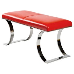 Karl Springer Leather and Red Polished Stainless Steel Bench