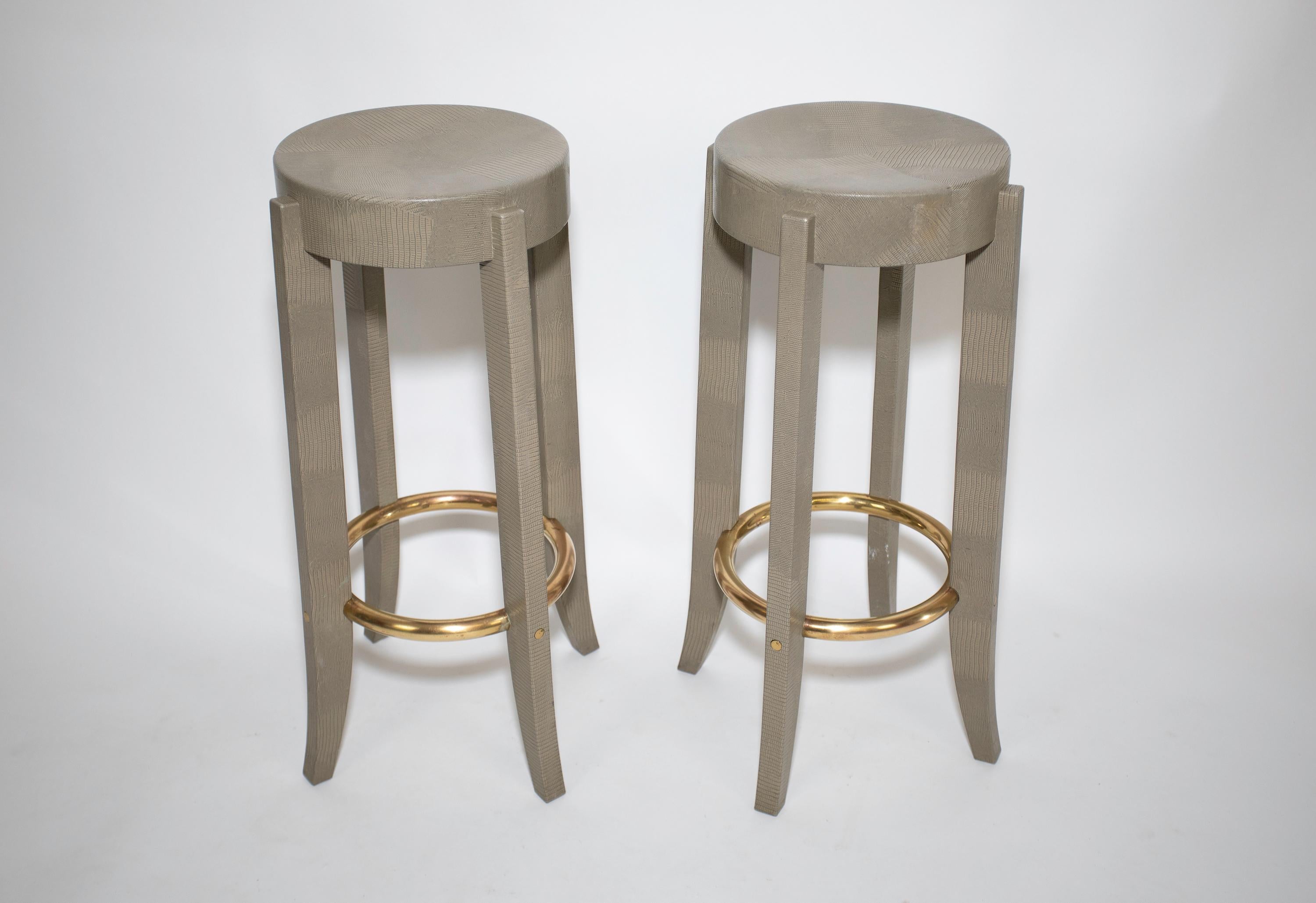 American Karl Springer Leather Bar Stools For Sale