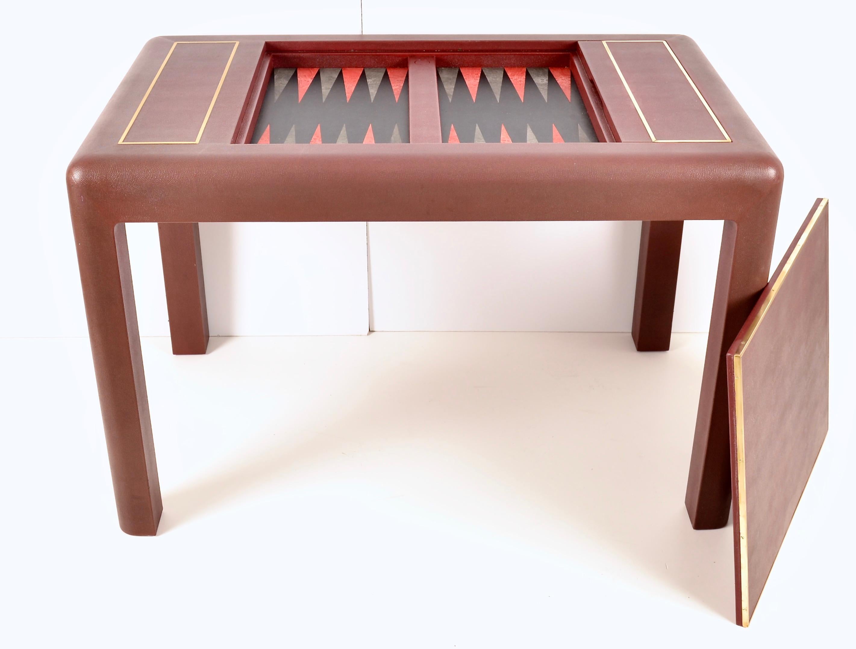 Mid-Century Modern Karl Springer Leather Clad Backgammon Table, Signed 1987