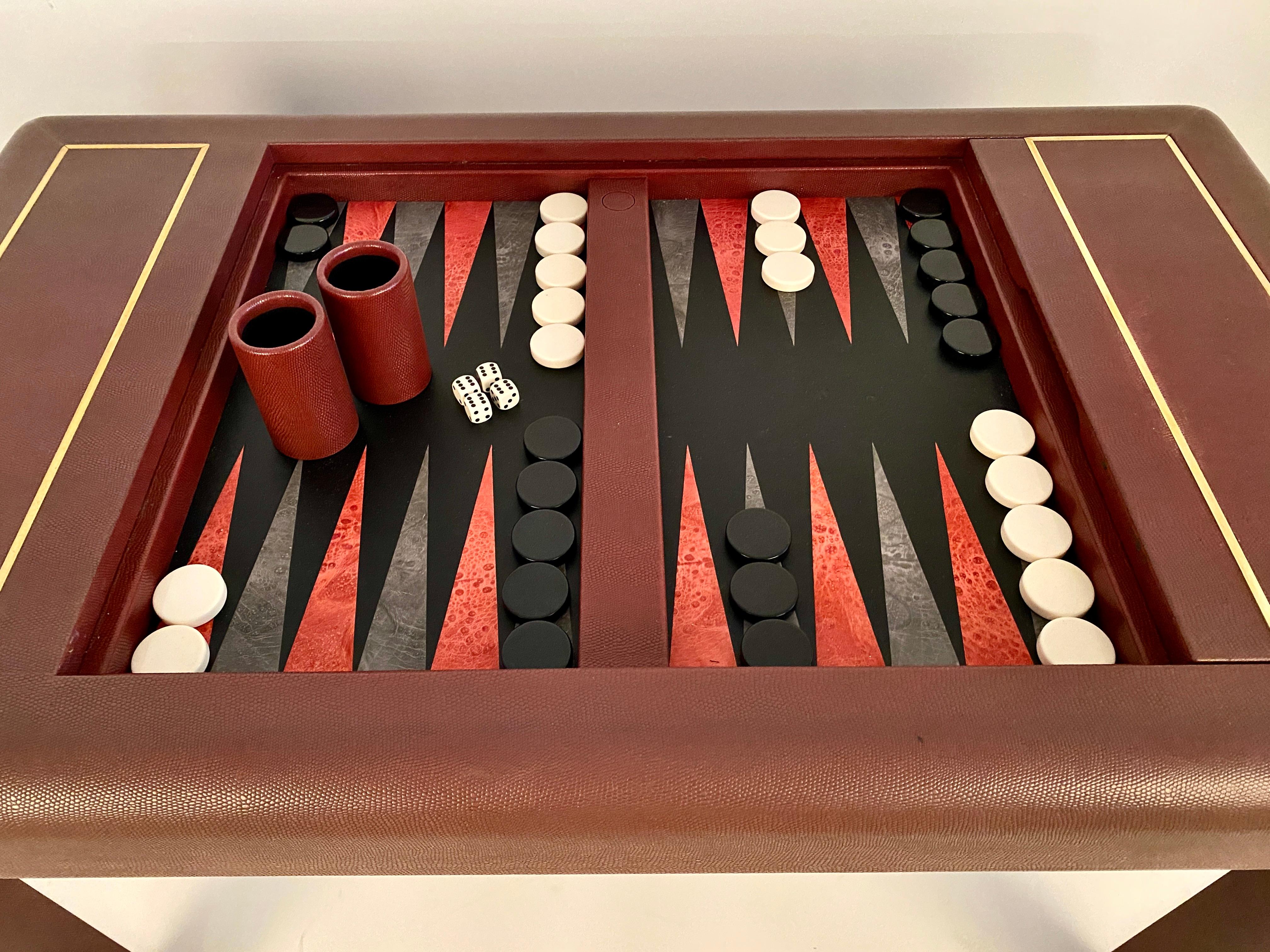 Late 20th Century Karl Springer Leather Clad Backgammon Table, Signed 1987