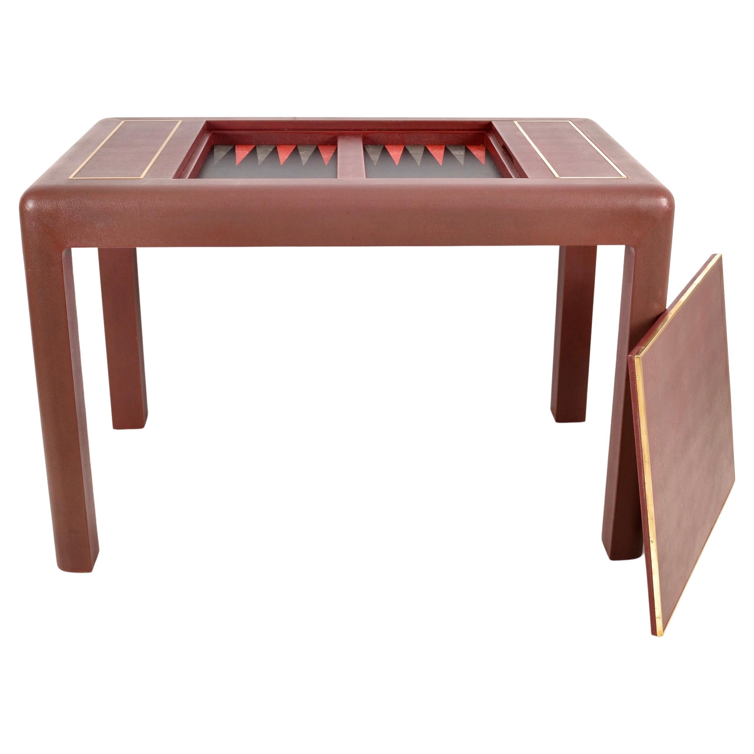 Karl Springer Leather Clad Backgammon Table, Signed 1987