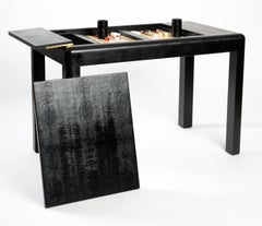 Karl Springer Black Leather-Clad Game Table
