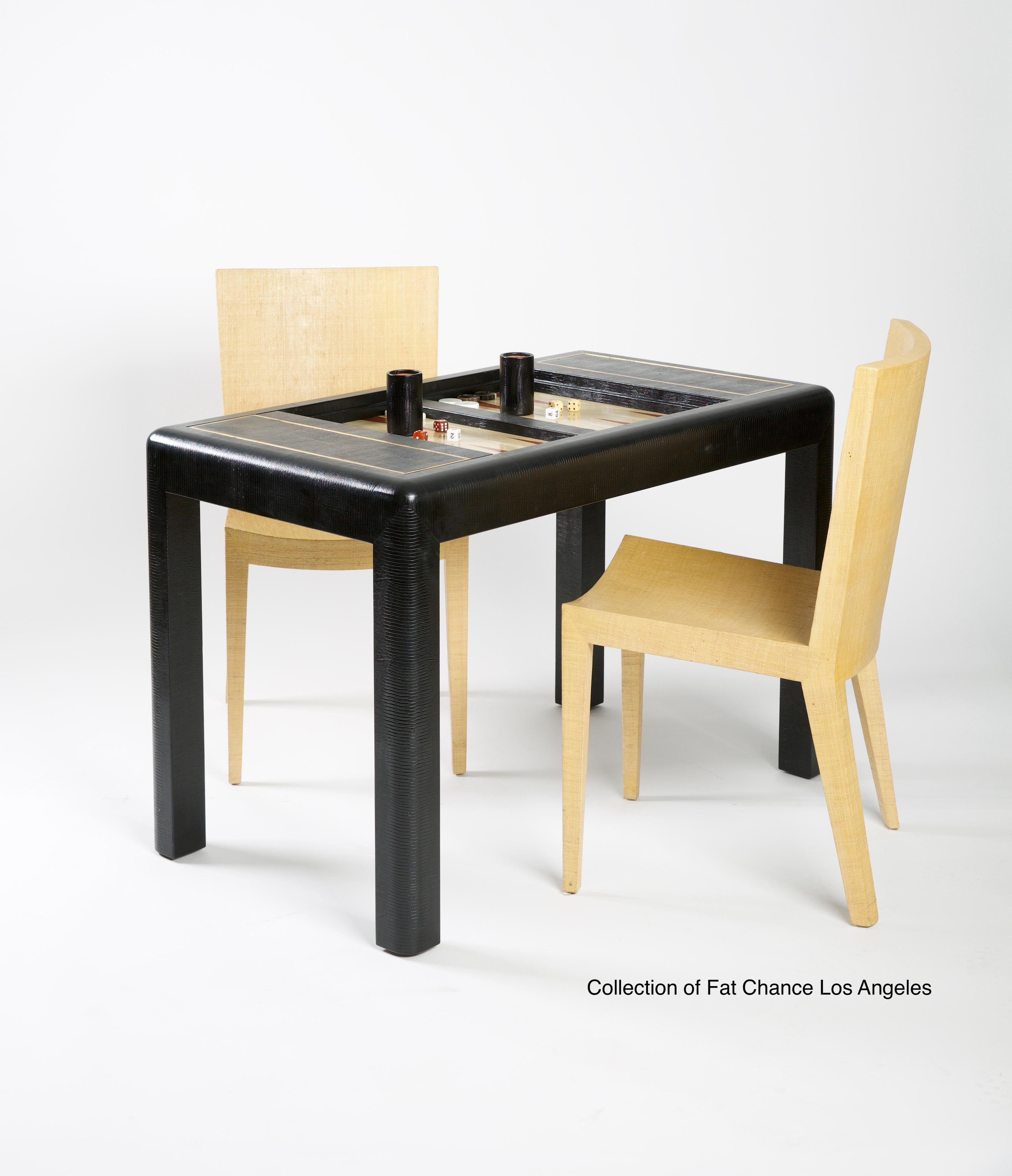 Hand-Crafted Karl Springer Black Leather-Clad Game Table