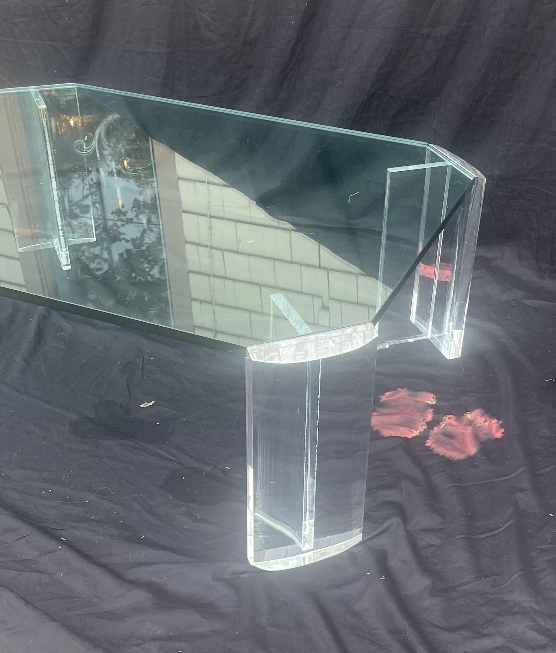 20th Century Karl Springer Les Prismatiques Mid Century Lucite Glass Coffee Cocktail Table For Sale