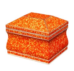 Karl Springer Lidded Box in Red and Yellow Textured Lacquer, 1970s