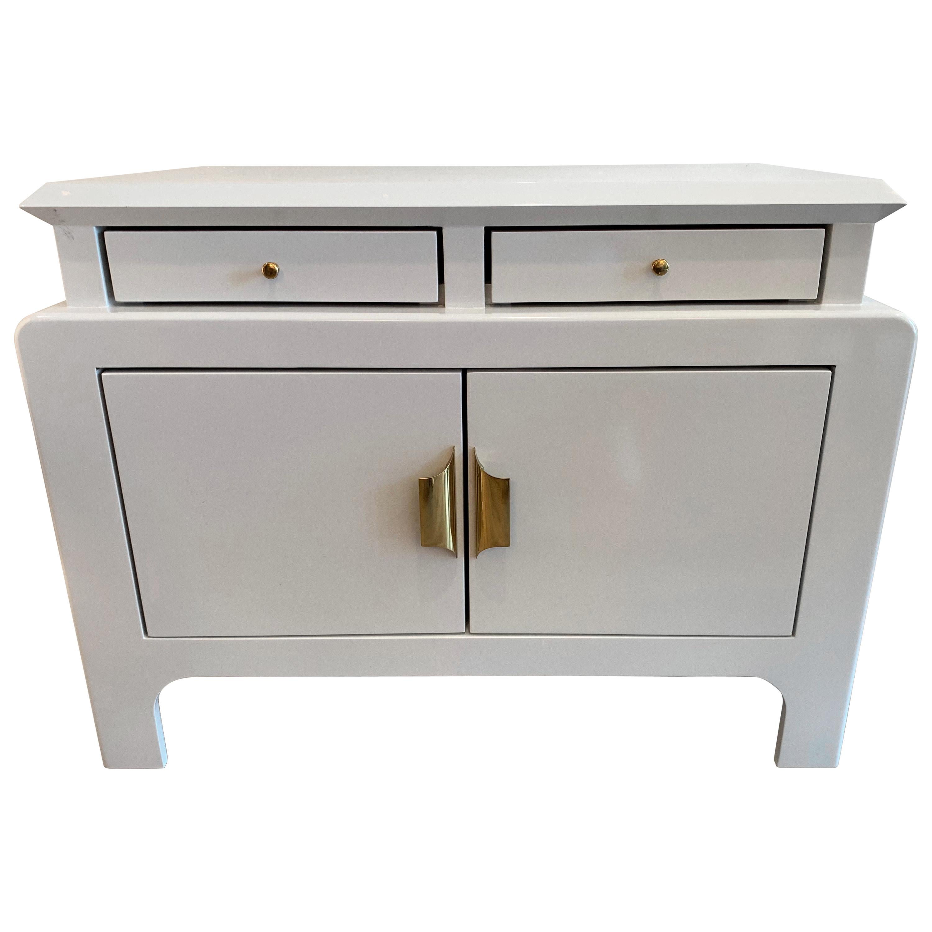 Light Gray Newly Refurbished Chinoiserie Style Chest Commode