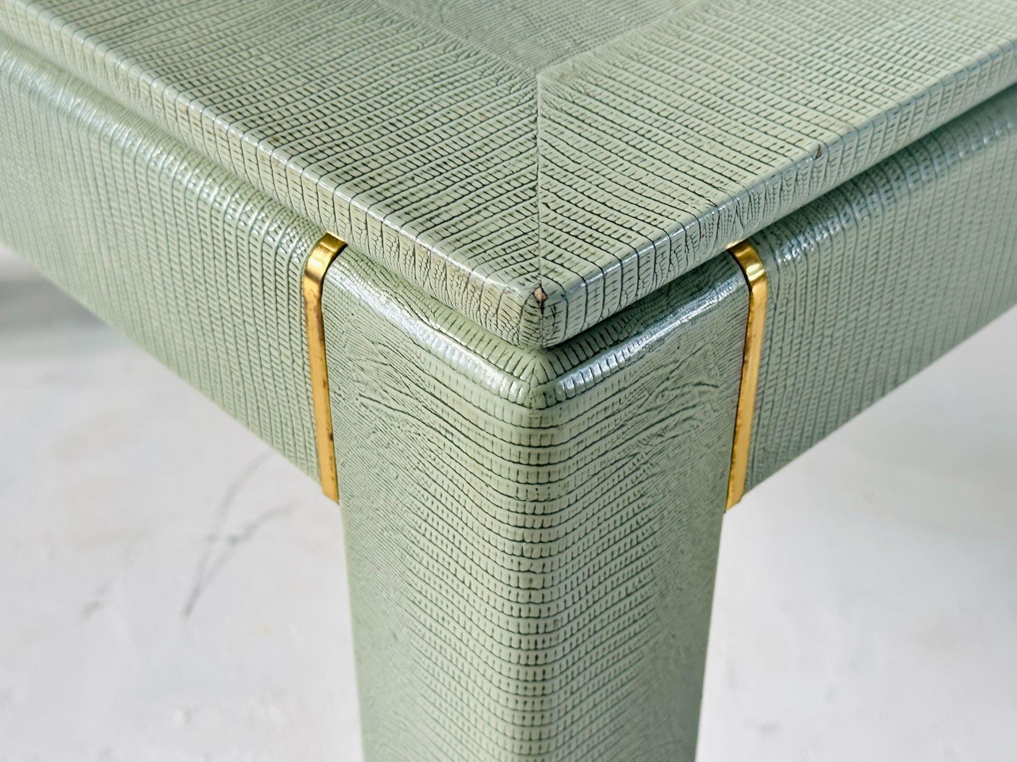 Karl Springer Lizard Skin Side/End Table with Brass Trim, 1970 For Sale 1