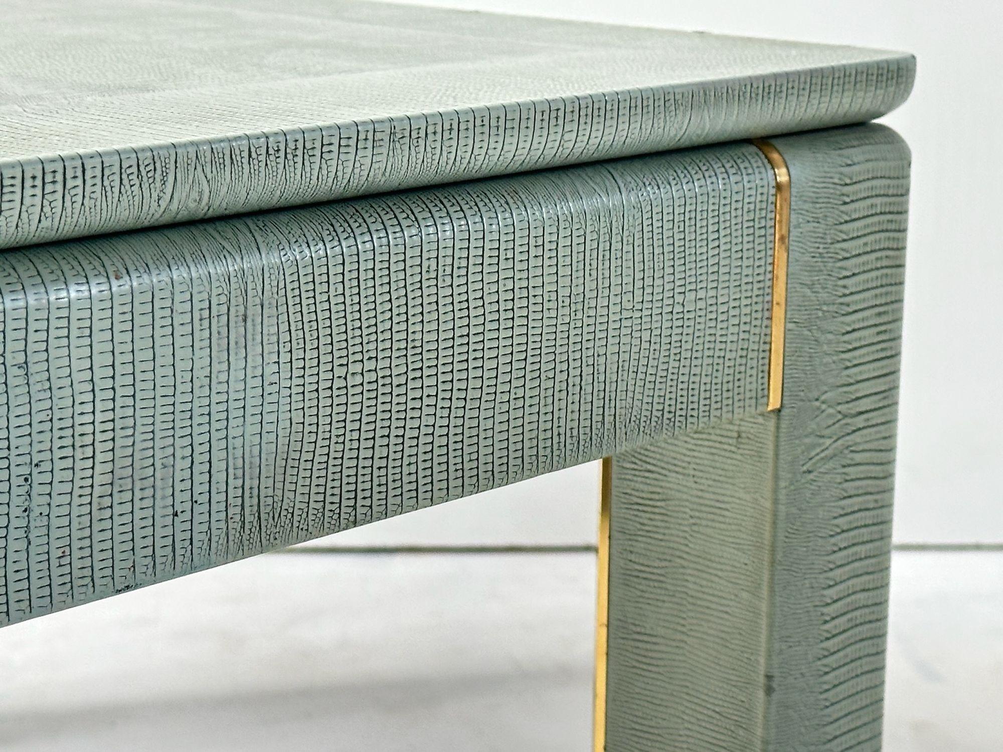 Karl Springer Lizard Skin Side/End Table with Brass Trim, 1970 For Sale 2