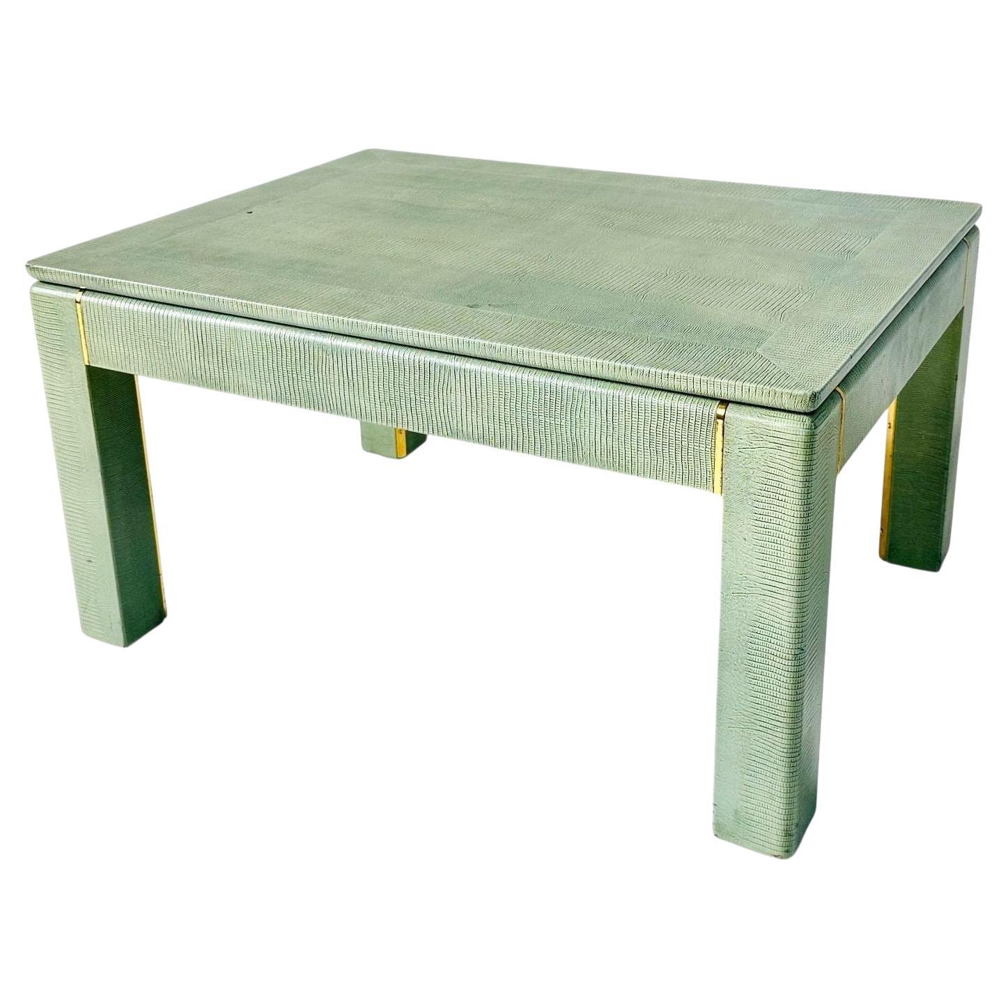 Karl Springer Lizard Skin Side/End Table with Brass Trim, 1970 For Sale