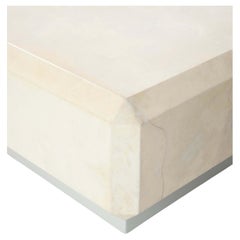 Karl Springer Low Plinth Coffee Table in Goatskin Parchment and Lacquer, 1970