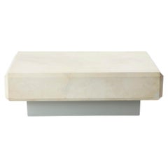 Karl Springer Low Plinth Coffee Table in Goatskin Parchment and Lacquer, 1970