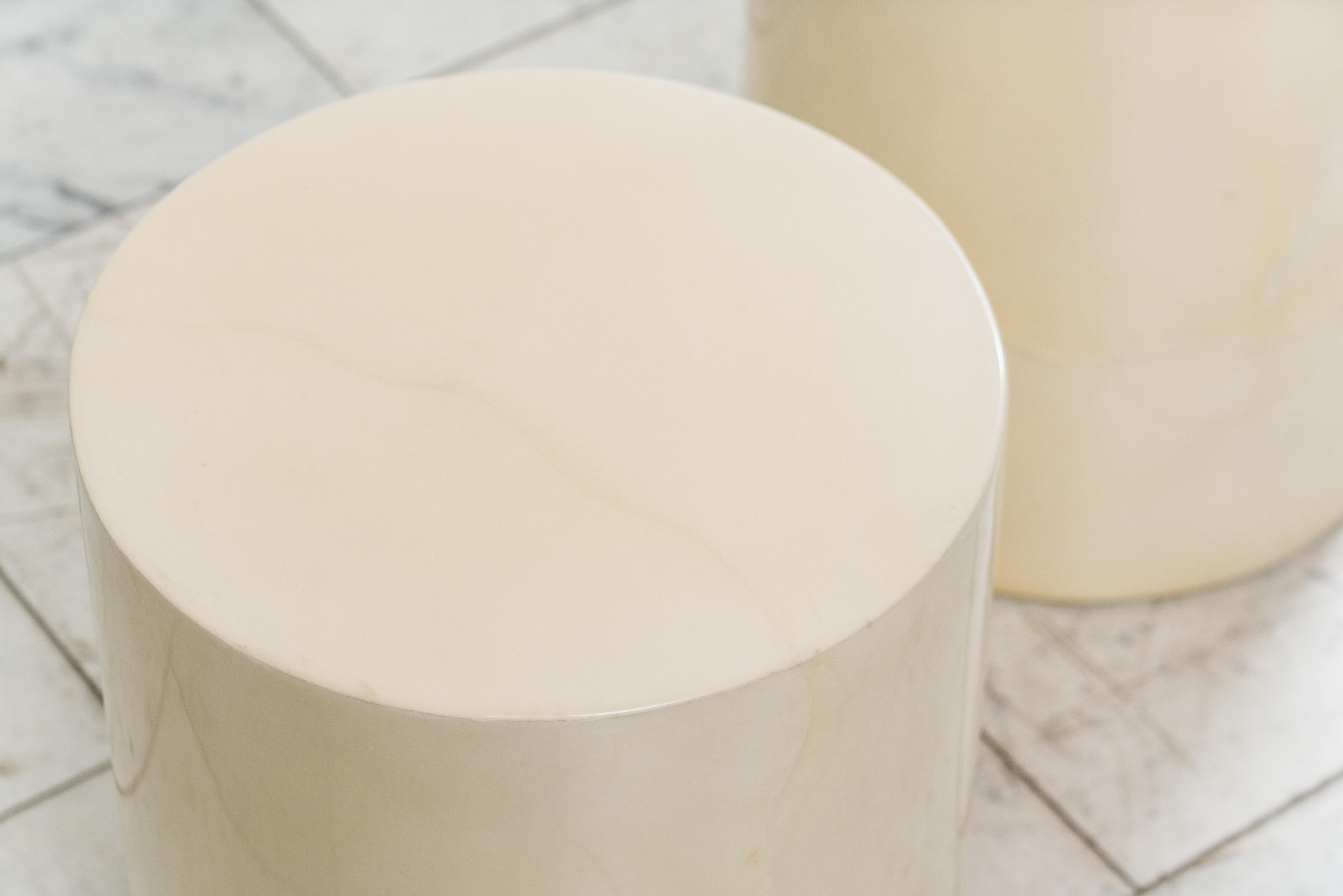 American Karl Springer Ltd, Lacquered Column Goatskin Column Side Tables, USA For Sale