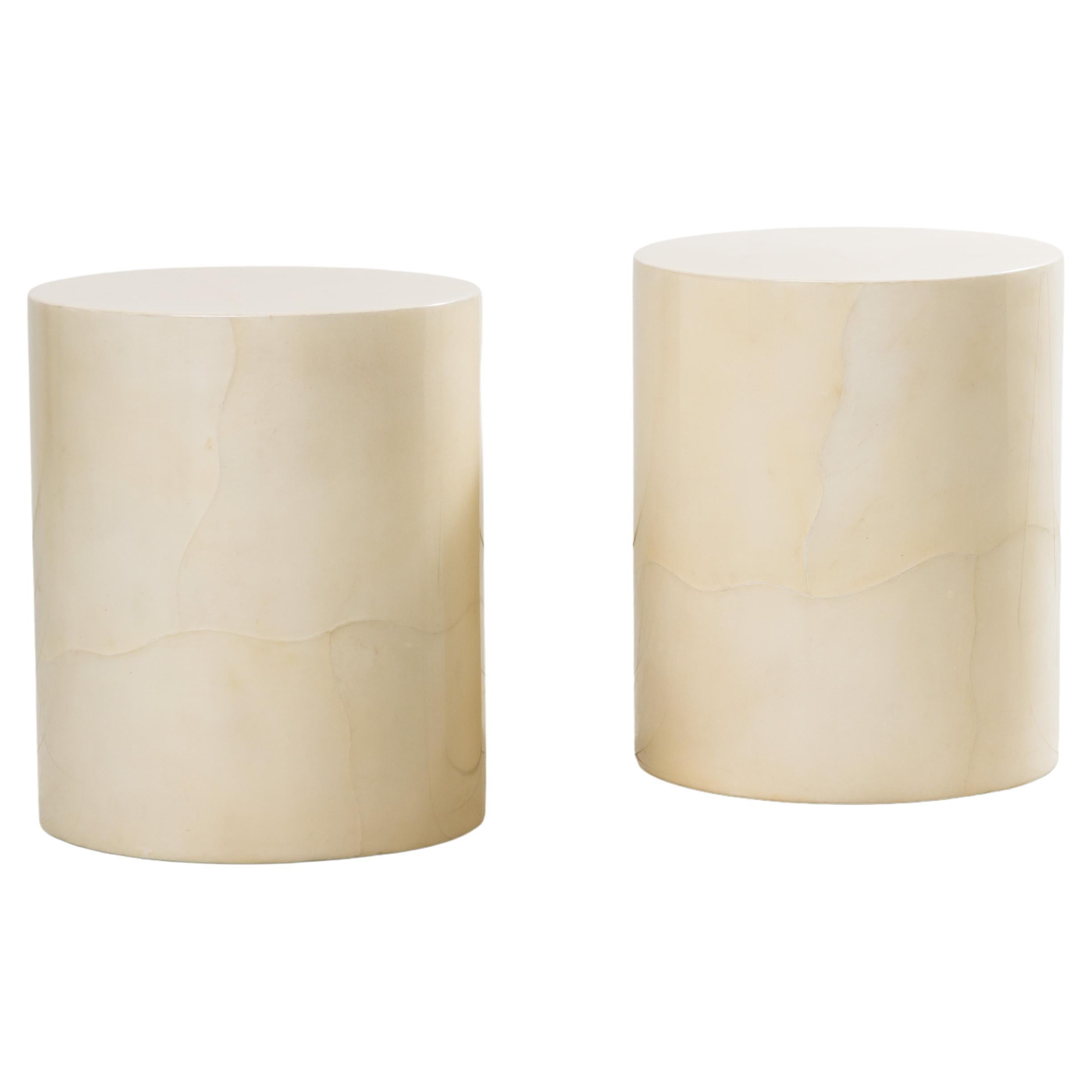 Karl Springer Ltd, Lacquered Column Goatskin Column Side Tables, USA For Sale