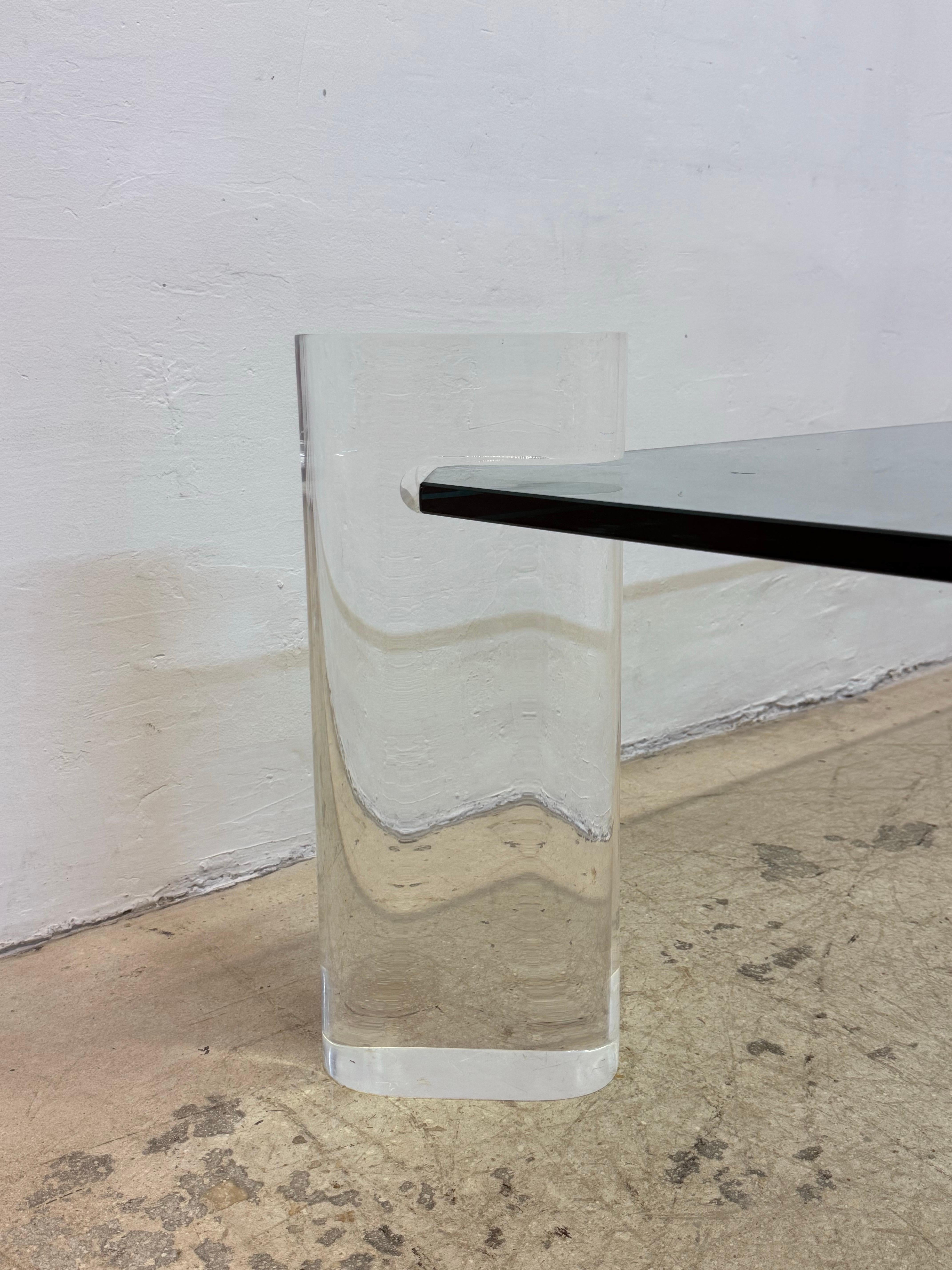 Karl Springer Lucite and Glass Top Coffee Table, Singed For Sale 4