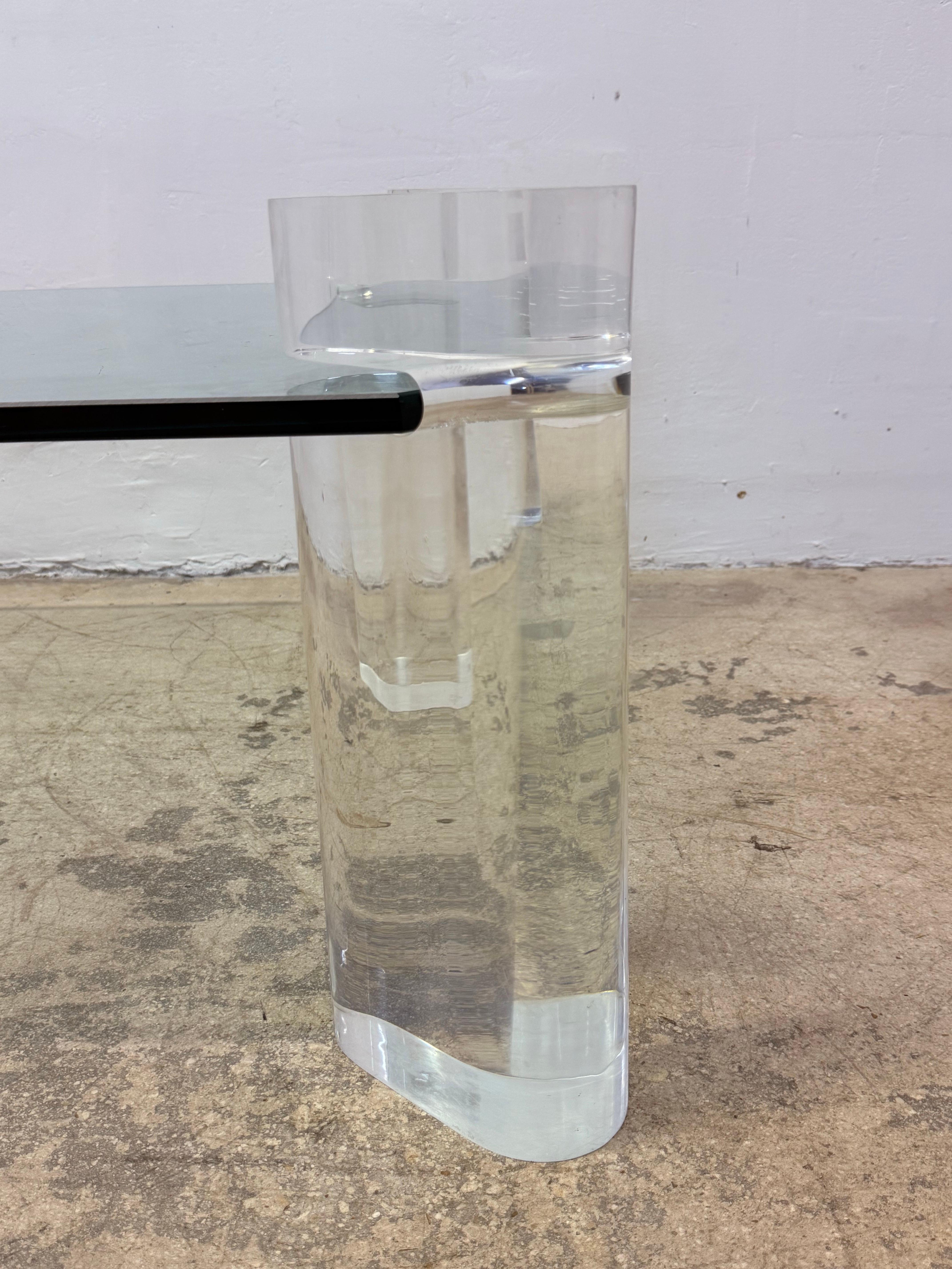 Karl Springer Lucite and Glass Top Coffee Table, Singed For Sale 5