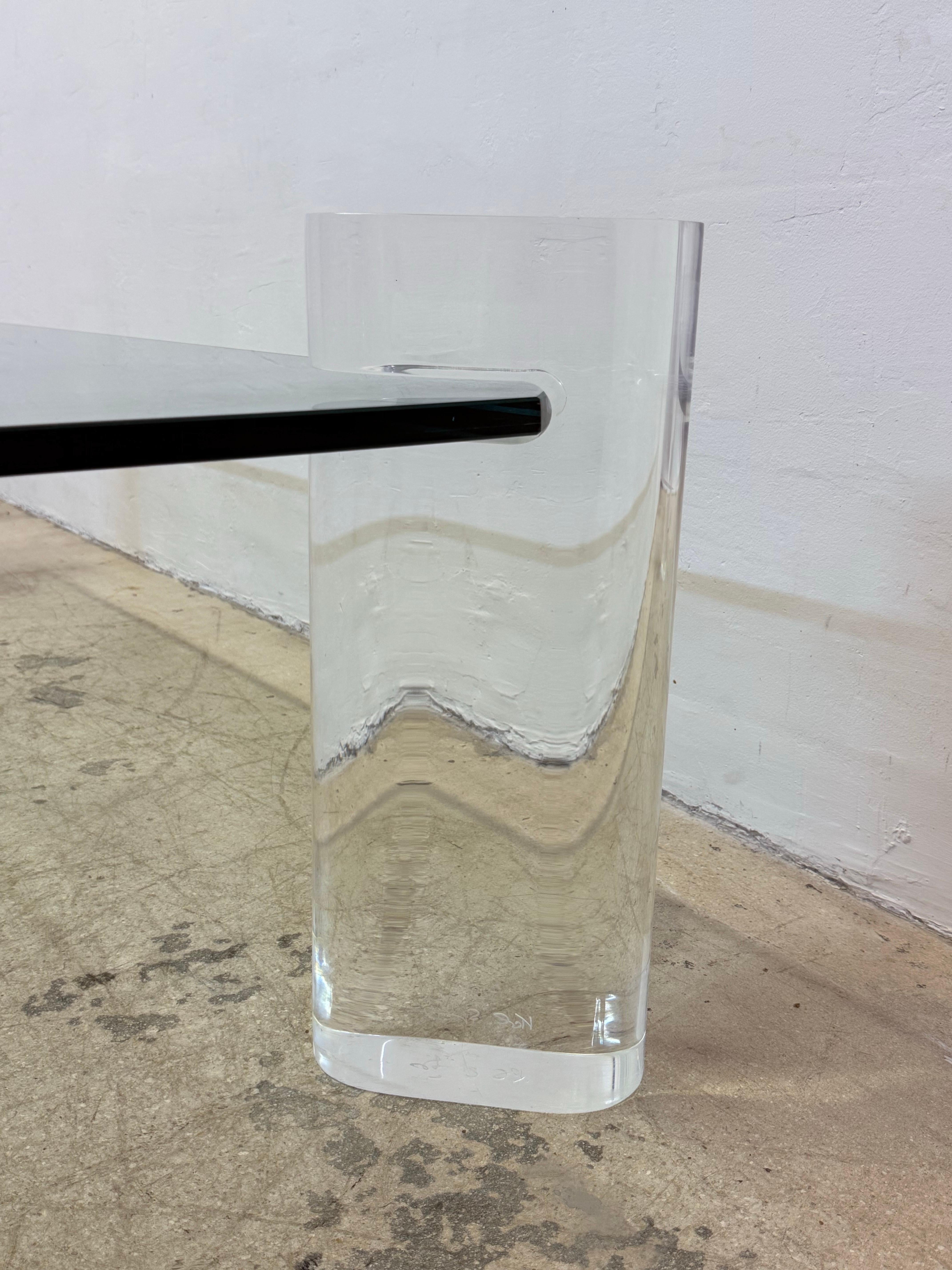 Karl Springer Lucite and Glass Top Coffee Table, Singed For Sale 6