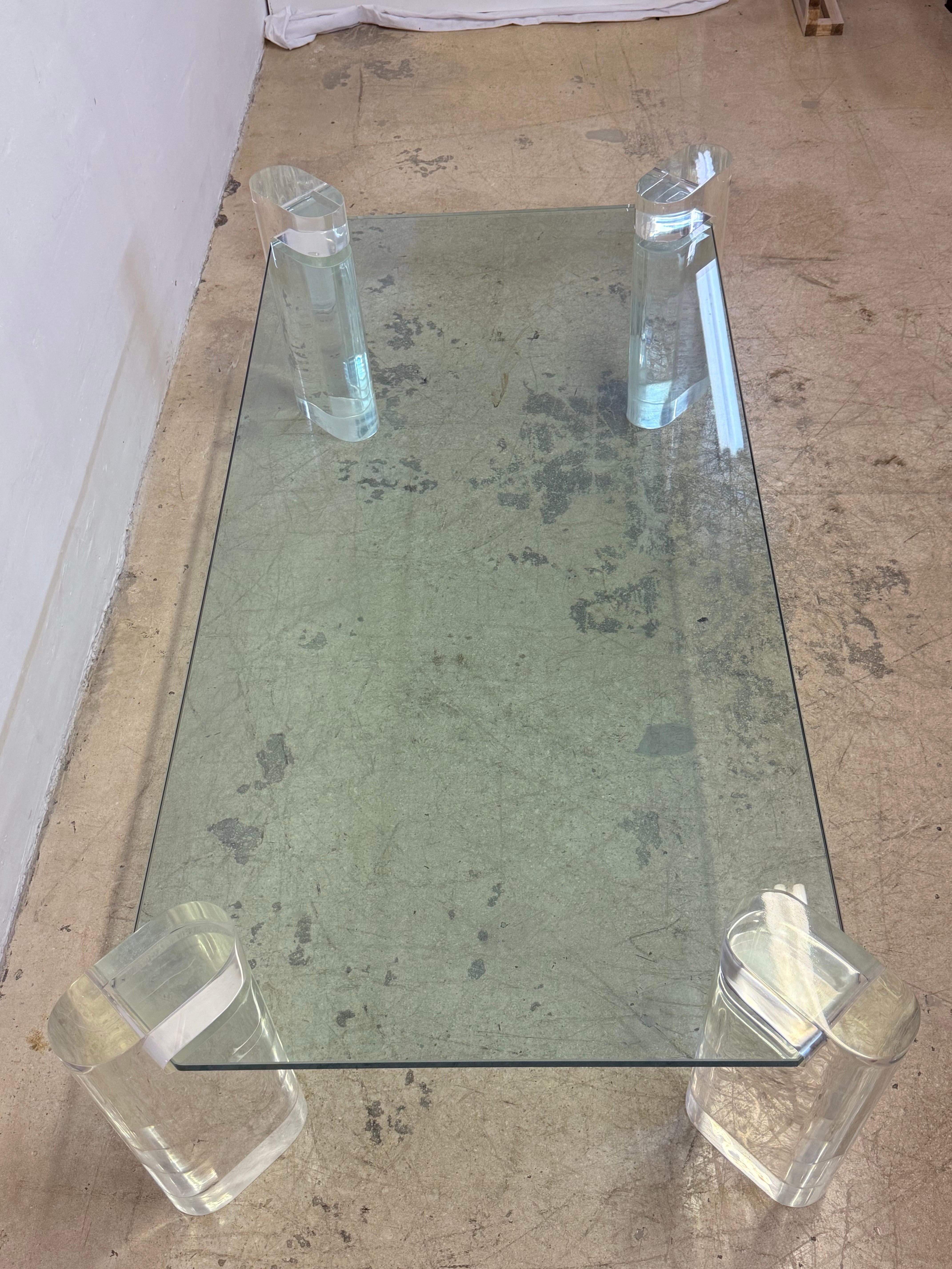 Karl Springer Lucite and Glass Top Coffee Table, Singed For Sale 8
