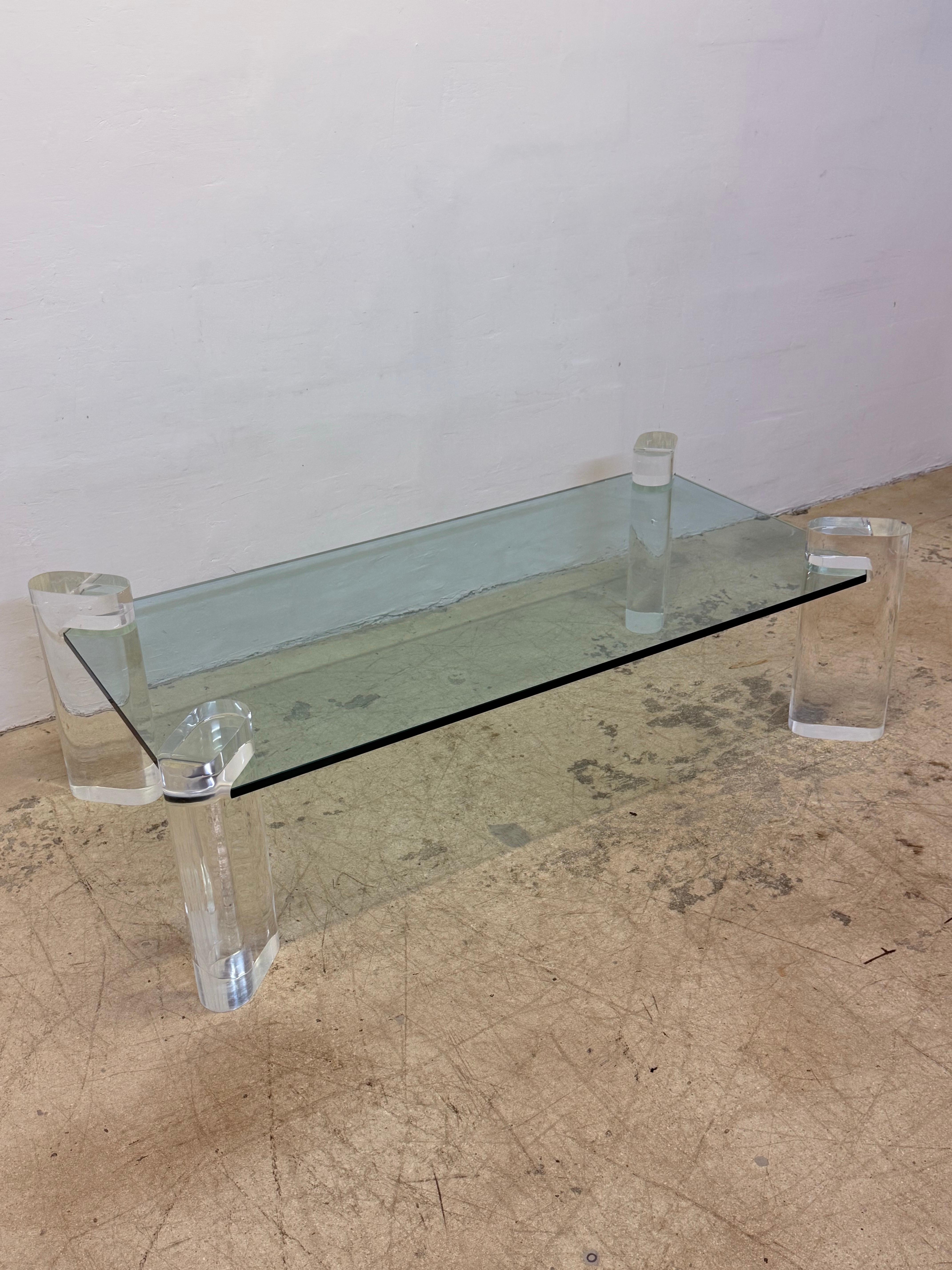 Mid-Century Modern Karl Springer Lucite and Glass Top Coffee Table, Singed For Sale