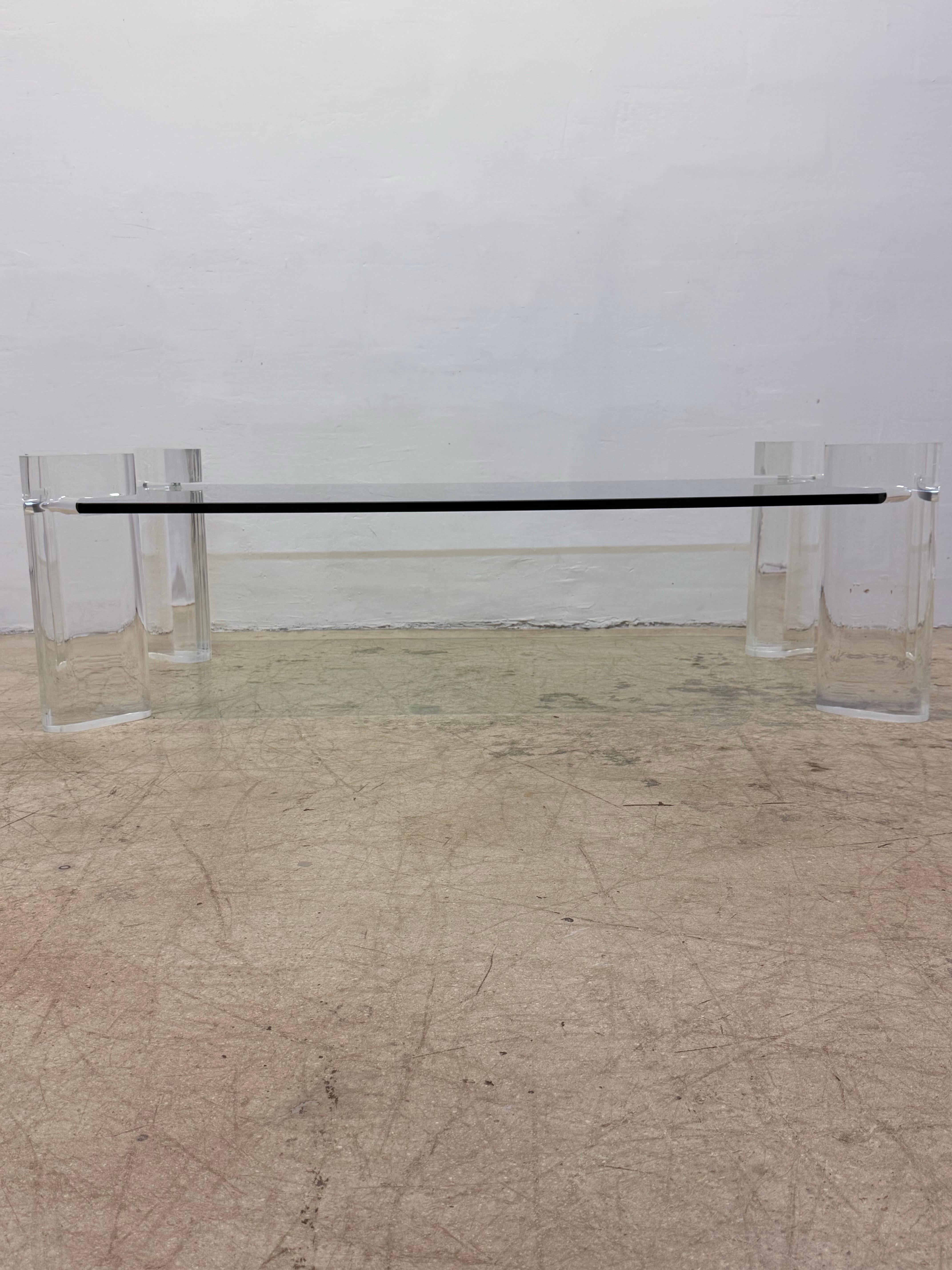 Karl Springer Lucite and Glass Top Coffee Table, Singed In Good Condition For Sale In Miami, FL