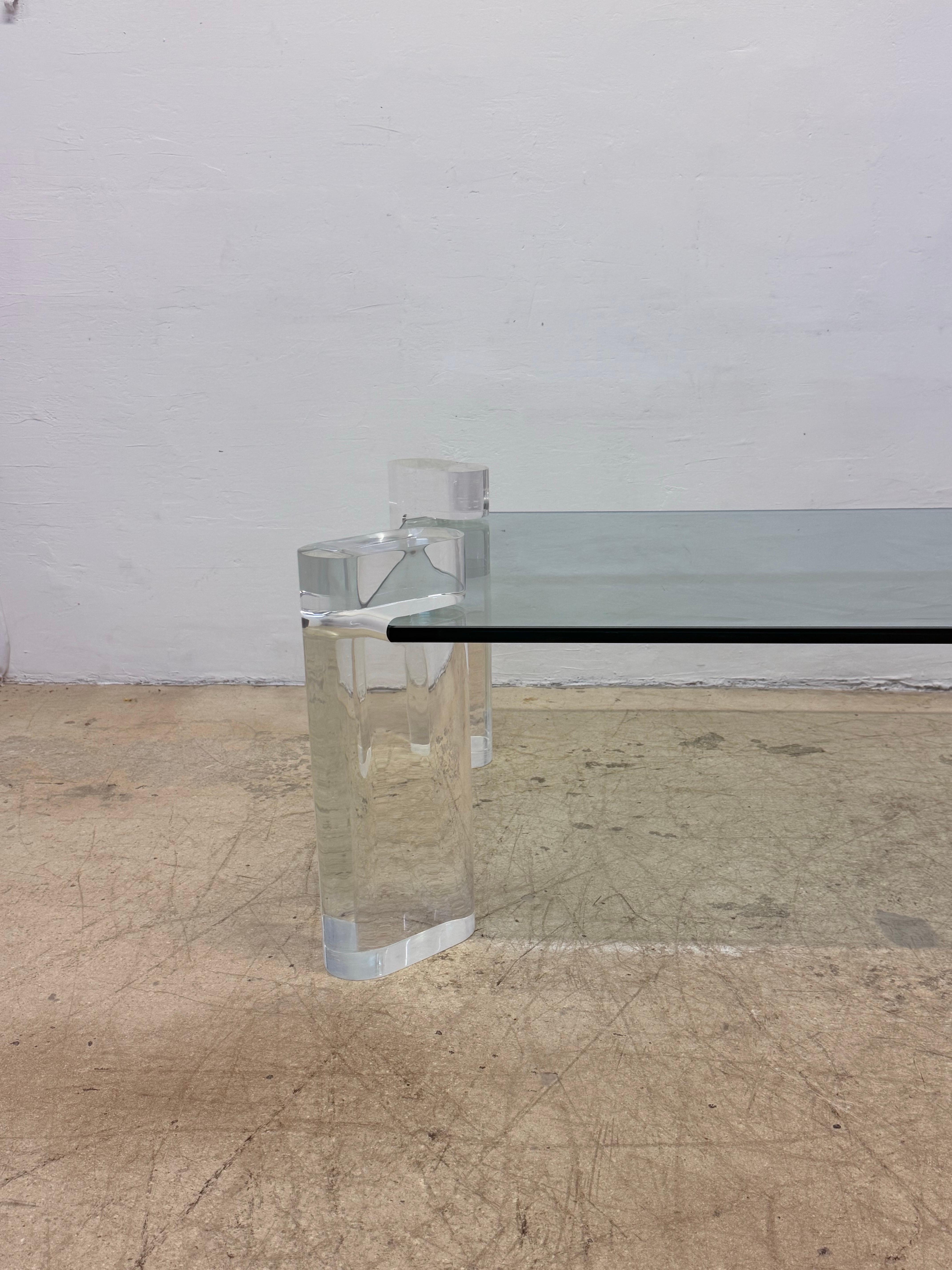 20th Century Karl Springer Lucite and Glass Top Coffee Table, Singed For Sale