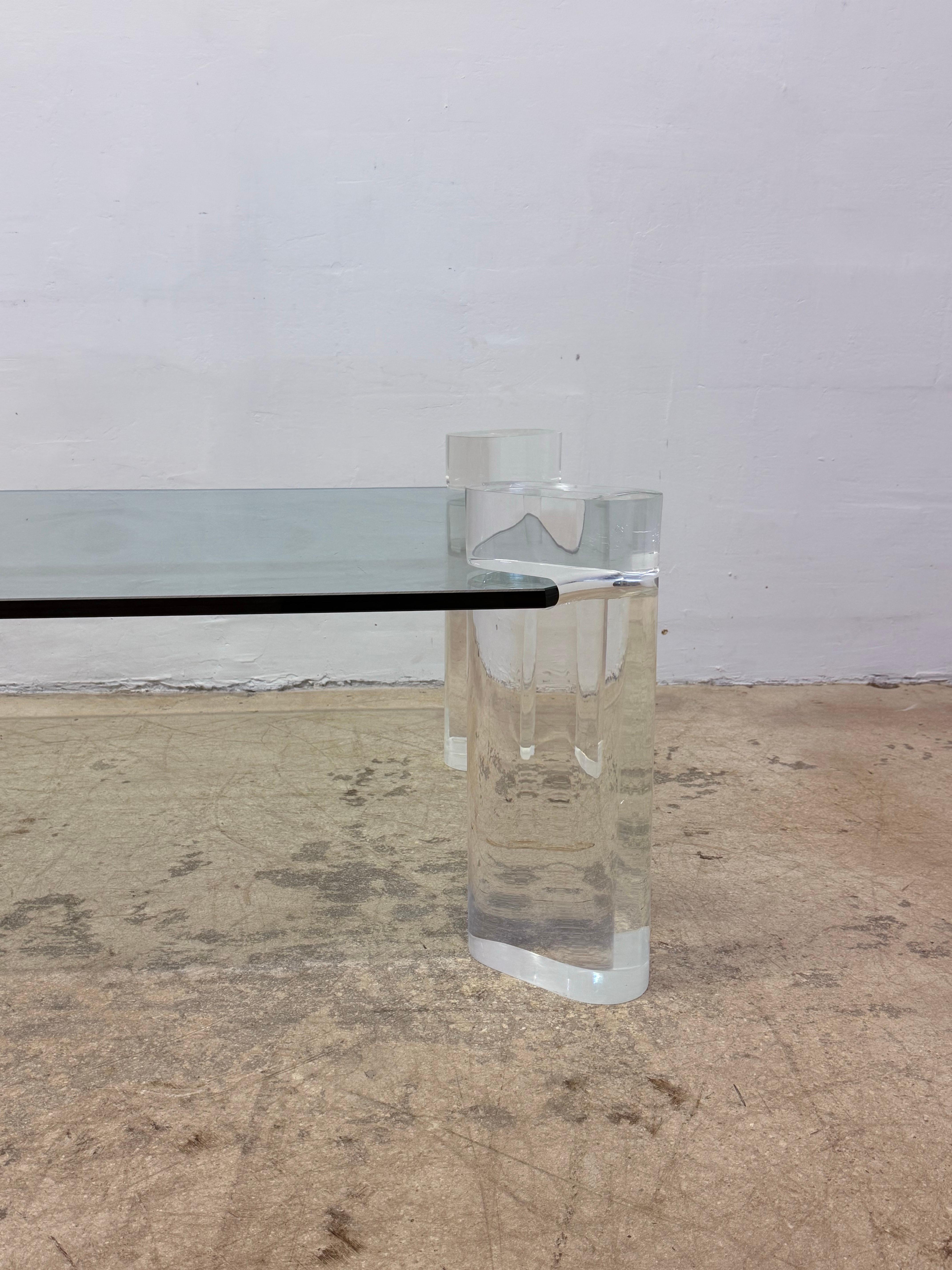 Karl Springer Lucite and Glass Top Coffee Table, Singed For Sale 1