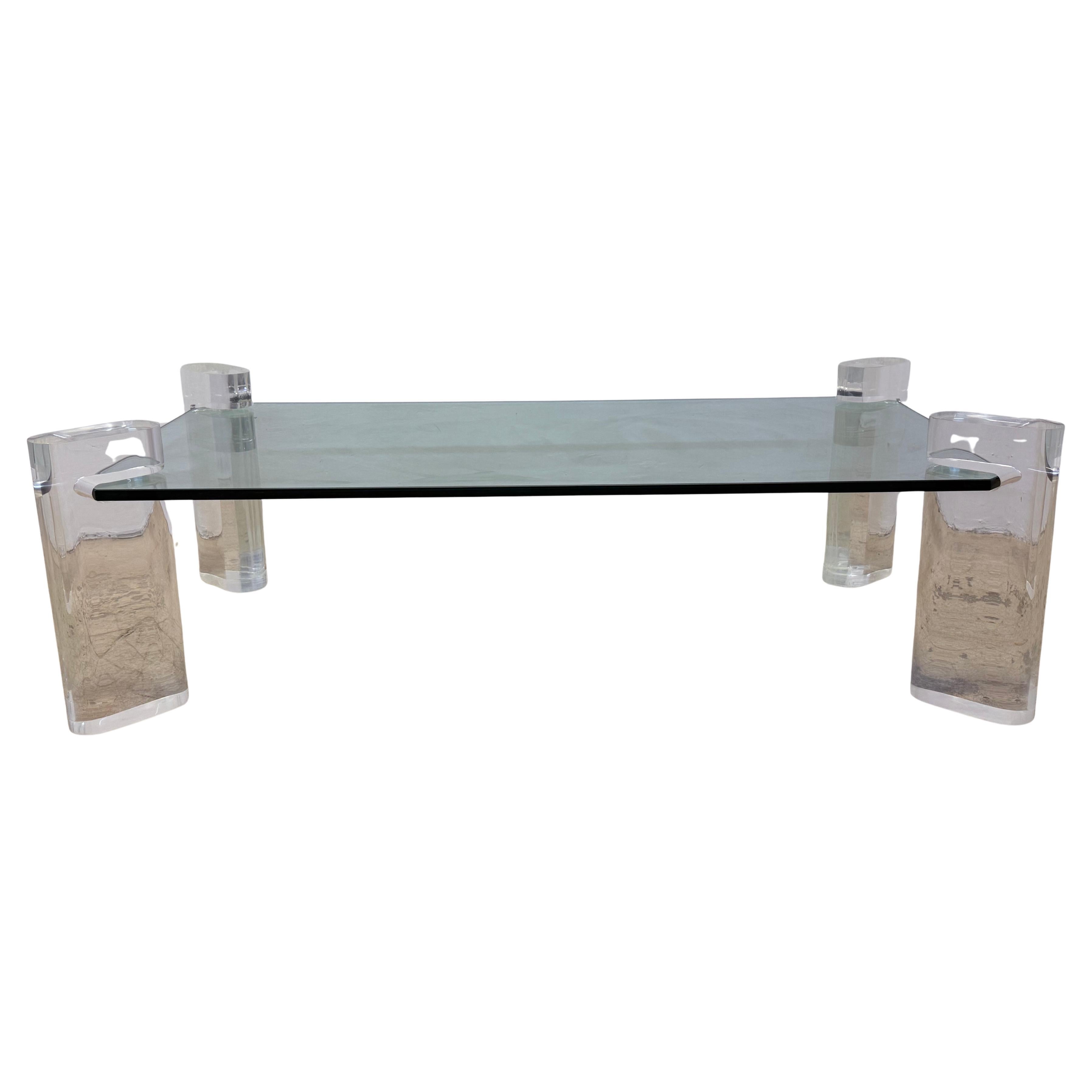 Mesa baja de cristal y lucita Karl Springer, Singed