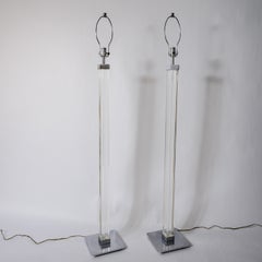 Karl Springer Lucite and Steel Floor Lamps