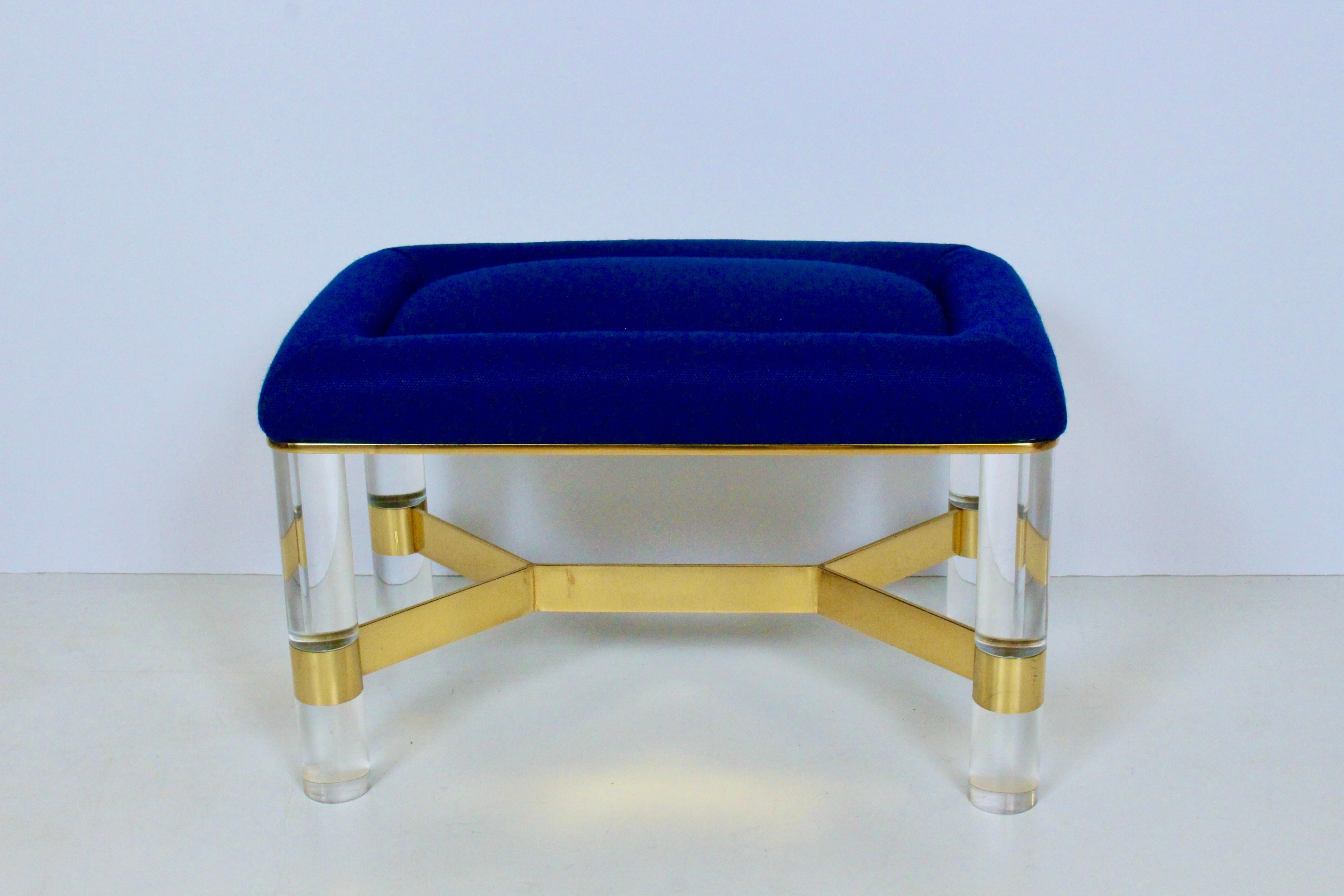 American Karl Springer Tufted Bench in Lucite & Brass, 1970's For Sale