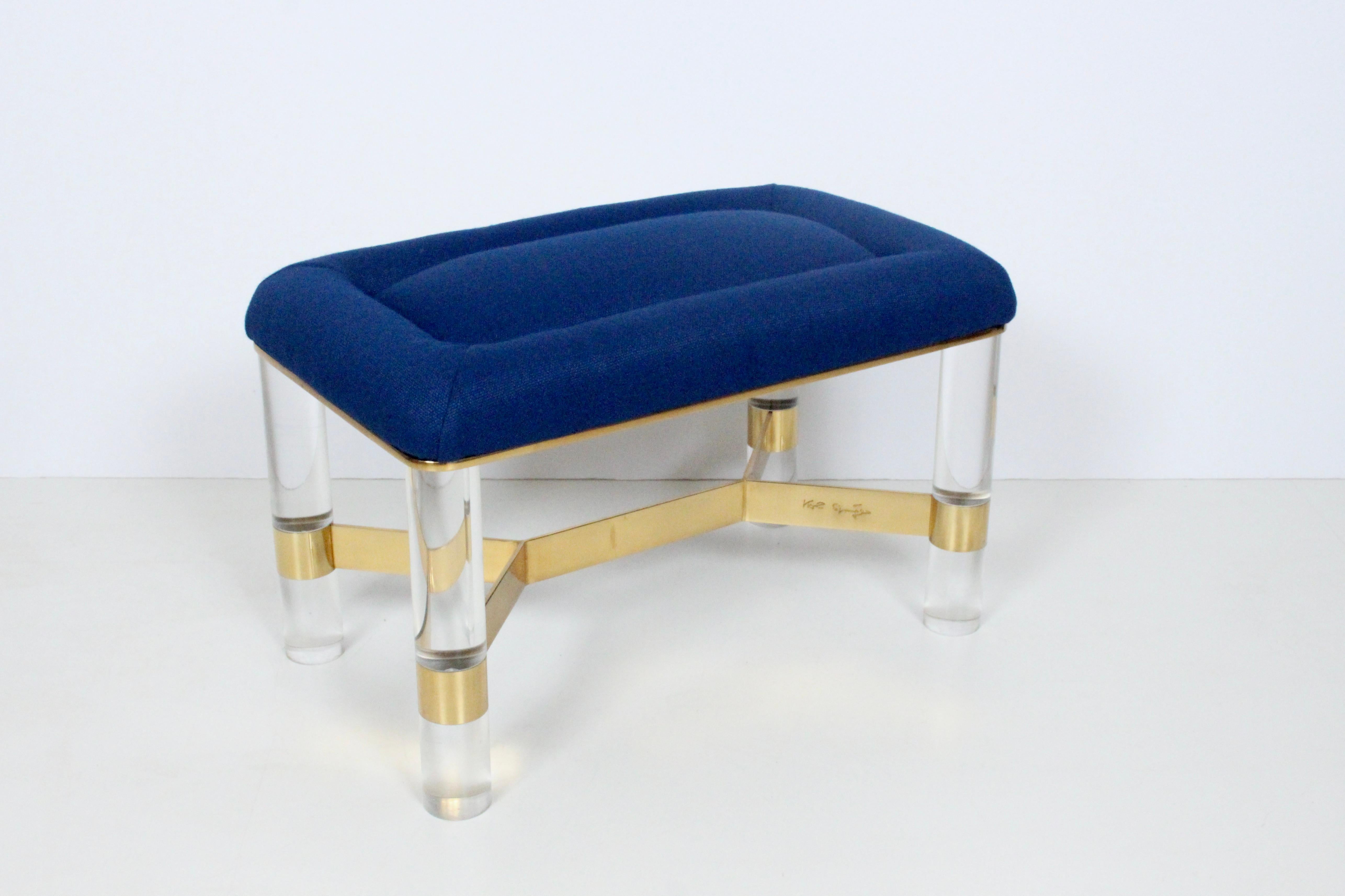 Karl Springer Tufted Bench in Lucite & Brass, 1970's In Good Condition For Sale In Bainbridge, NY