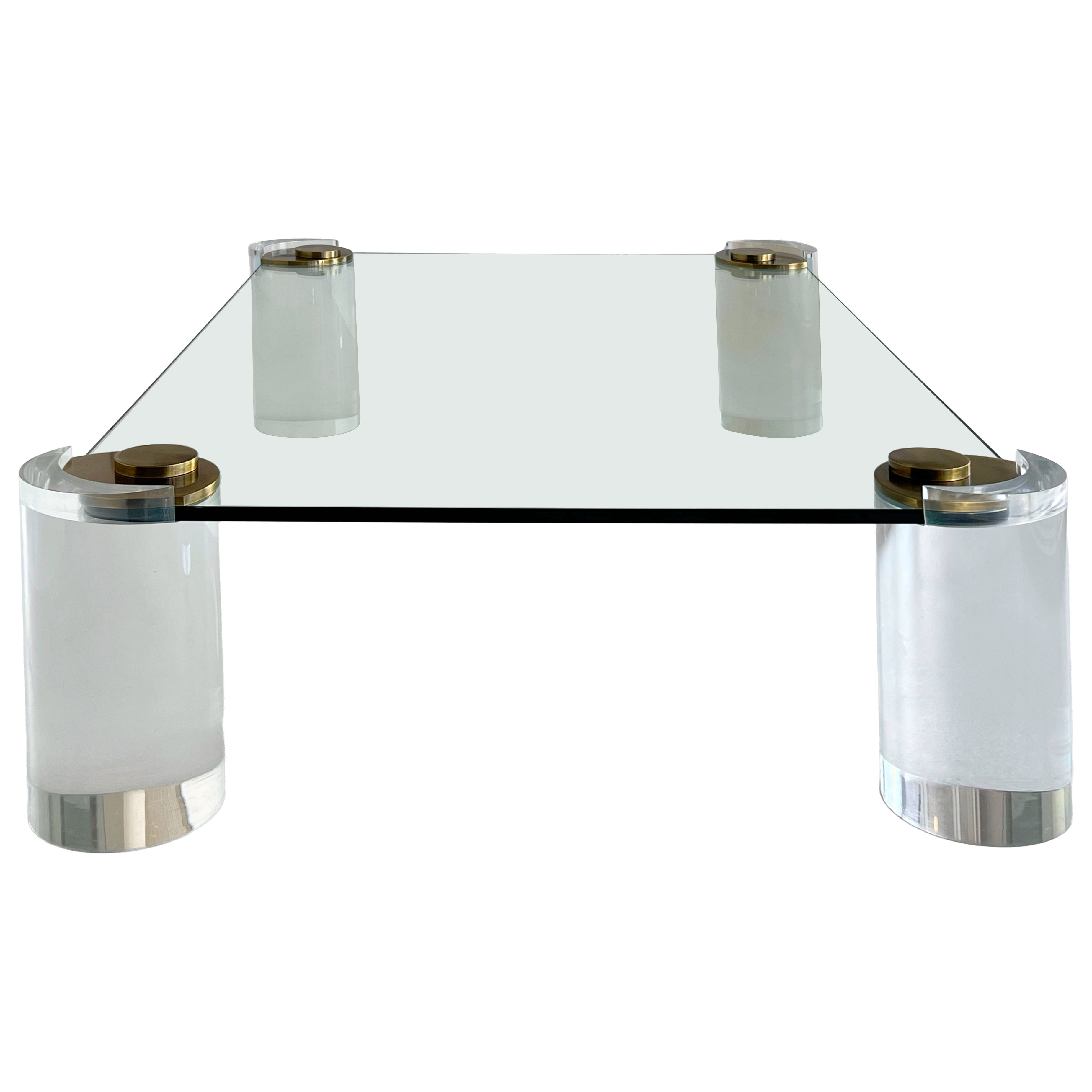 Karl Springer - Table à cocktail en verre lucite et bronze