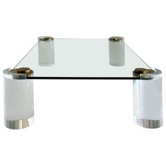 Mesa de centro Karl Springer de cristal lucite y bronce