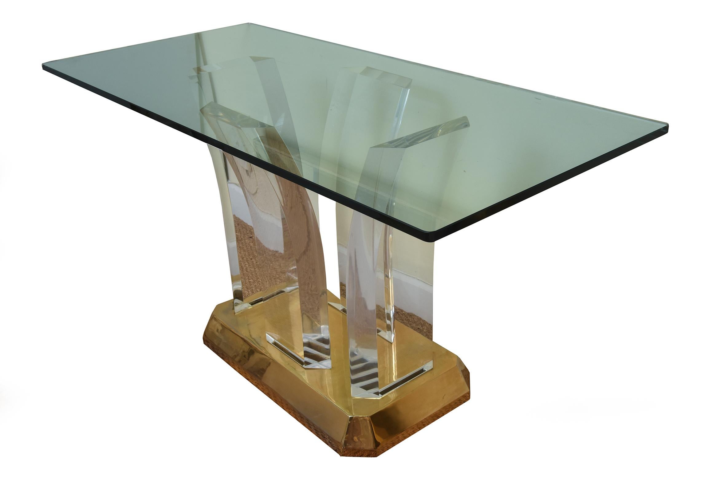 Karl Springer Lucite, Glass and Gold Plated Over Brass Console, Desk or Table For Sale 5