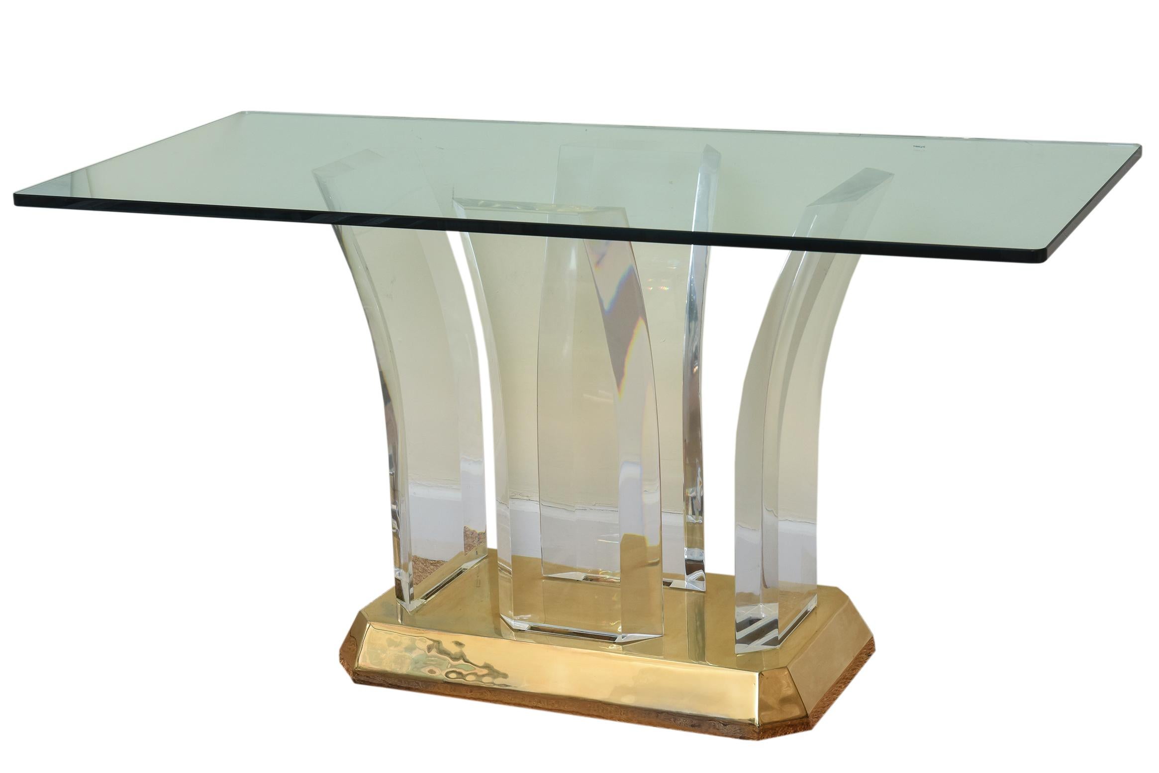 Console, bureau ou table en lucite, verre et plaqué or Karl Springer en vente 5