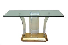 Vintage Karl Springer Lucite, Glass, Gold Plated Brass Console, Desk or Table