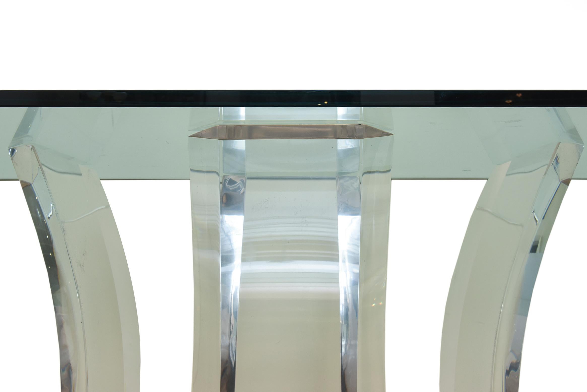 Modern Karl Springer Lucite, Glass and Gold Plated Over Brass Console, Desk or Table For Sale