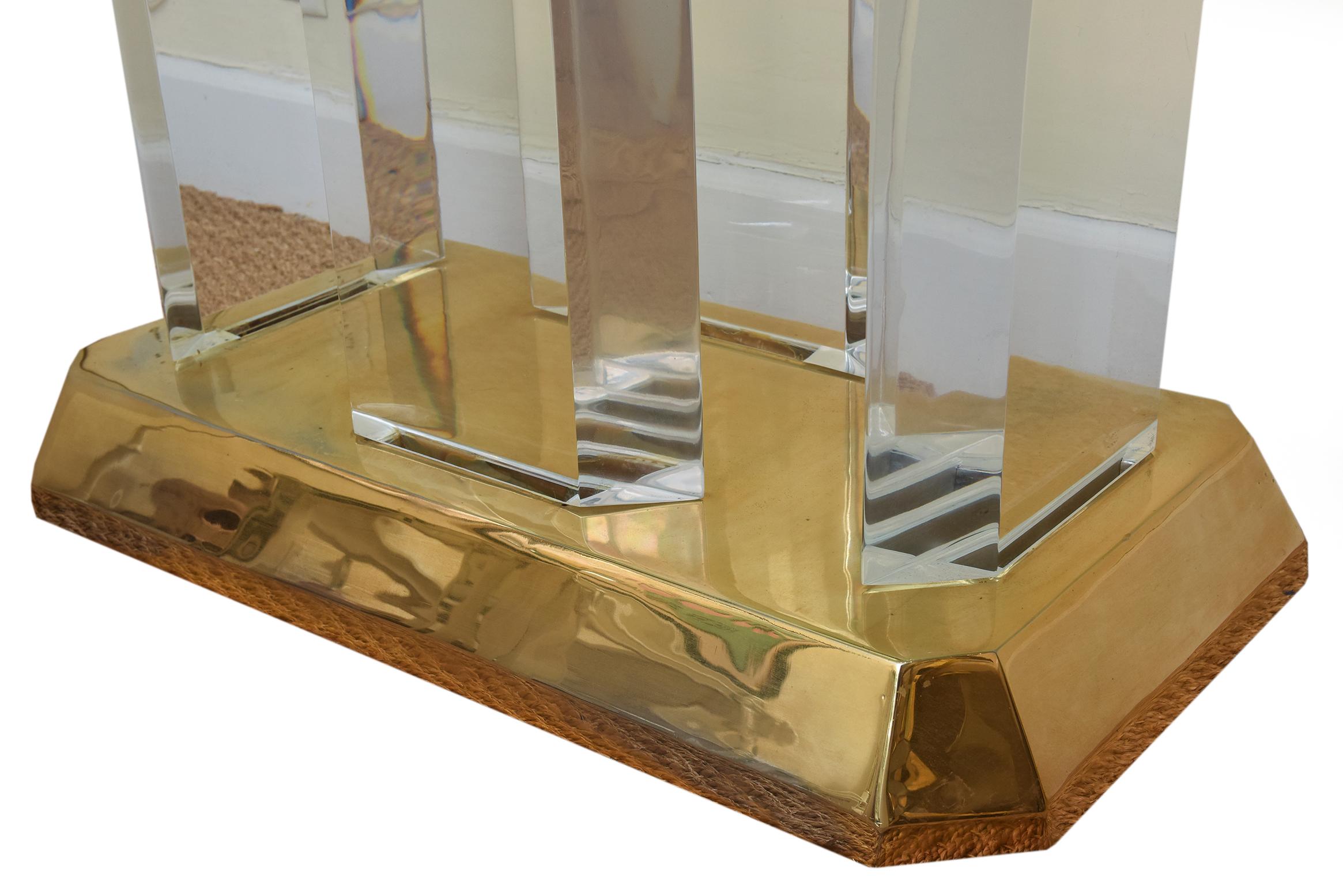 Karl Springer Lucite, Glass and Gold Plated Over Brass Console, Desk or Table In Good Condition For Sale In North Miami, FL