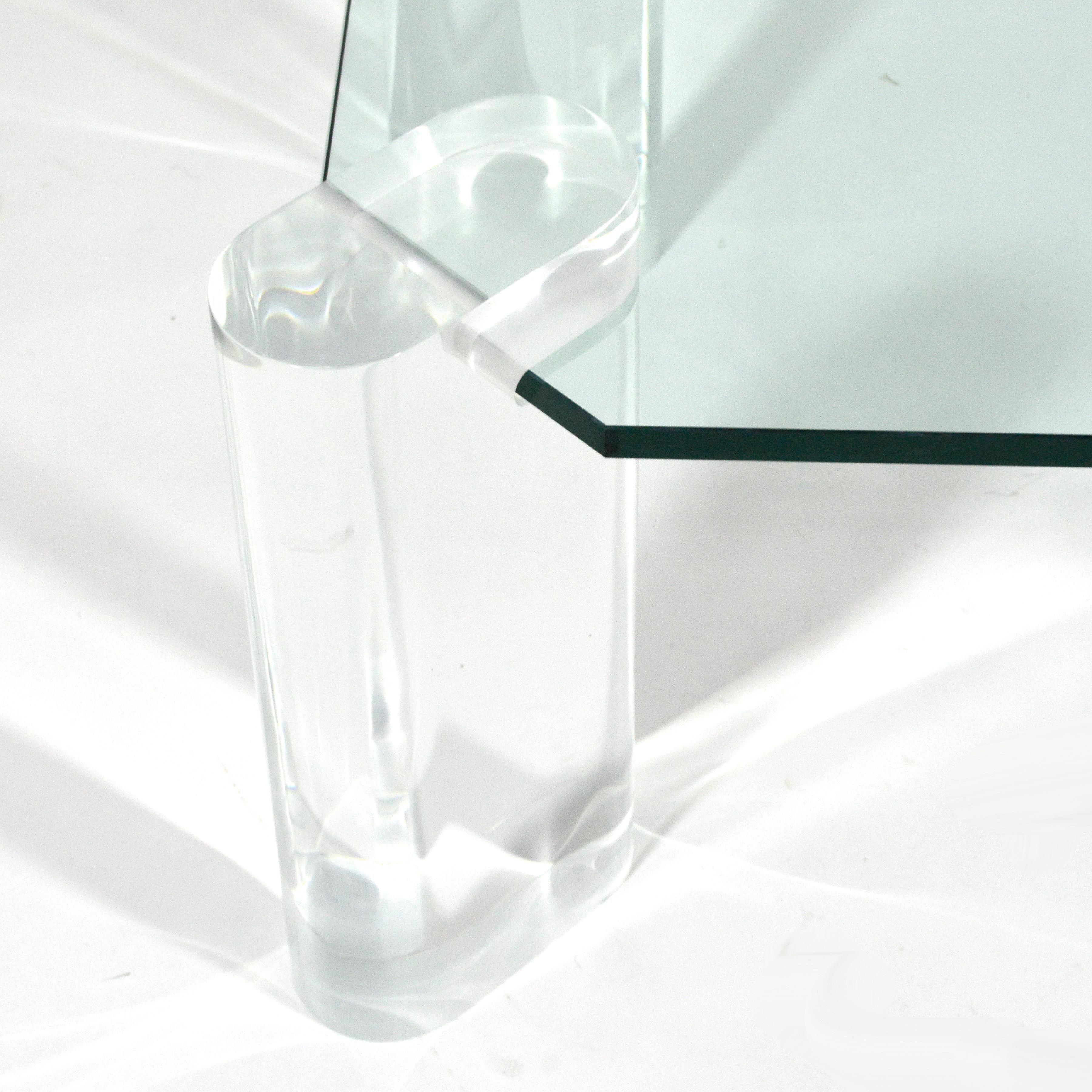 Glass Karl Springer Lucite Leg Table