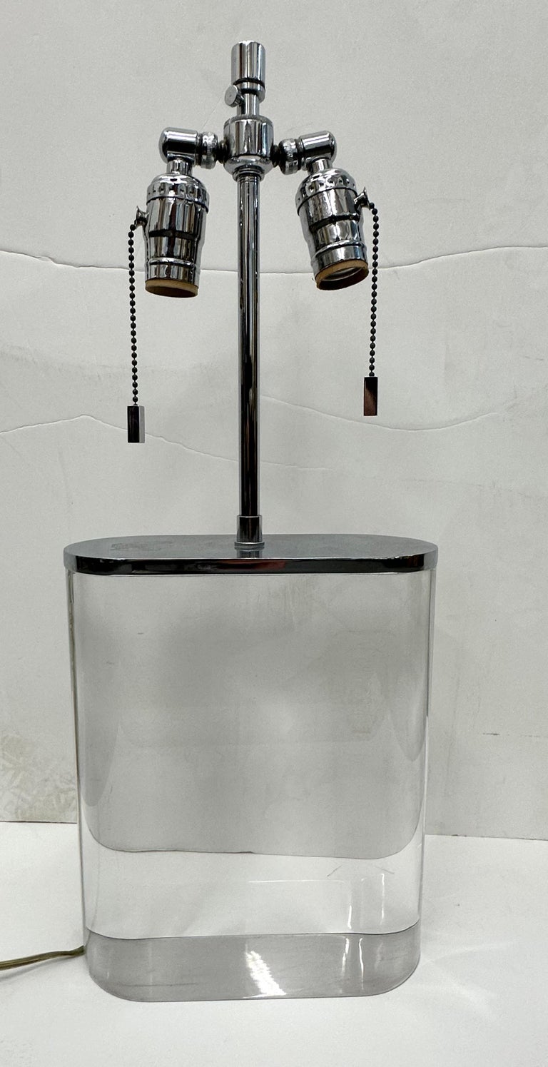 Karl Springer Lucite Table Lamp with Original Polished Steel Shade In Good Condition For Sale In Brooklyn, NY